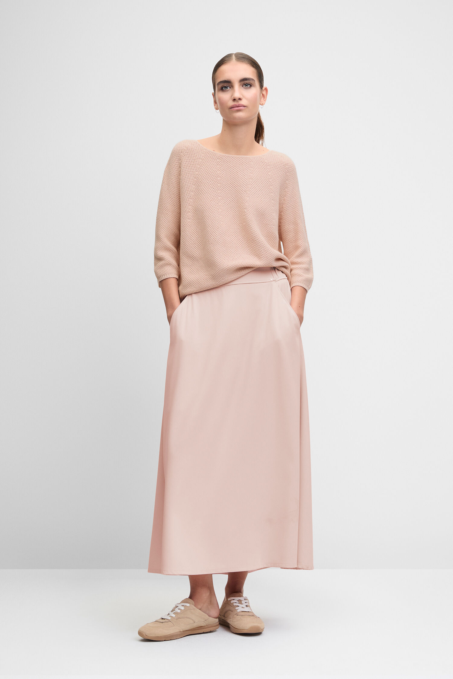 Kleid,  Maxirock,  Beige,  Kurzärmelig,  Gehschuhe