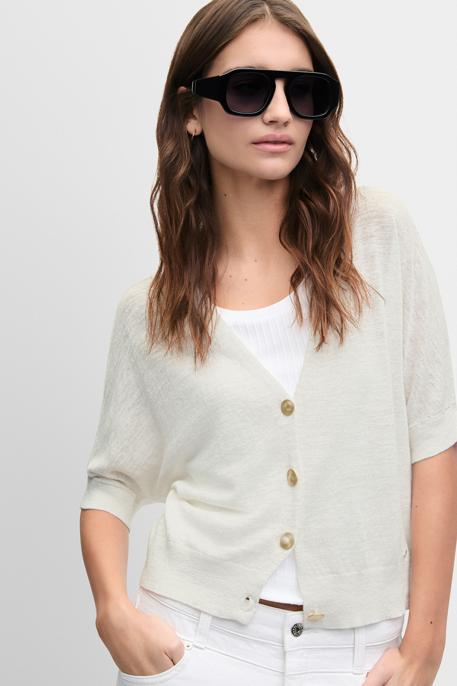 Sonnenbrille, Oversized-Brille, Schwarz, Cardigan, Weste