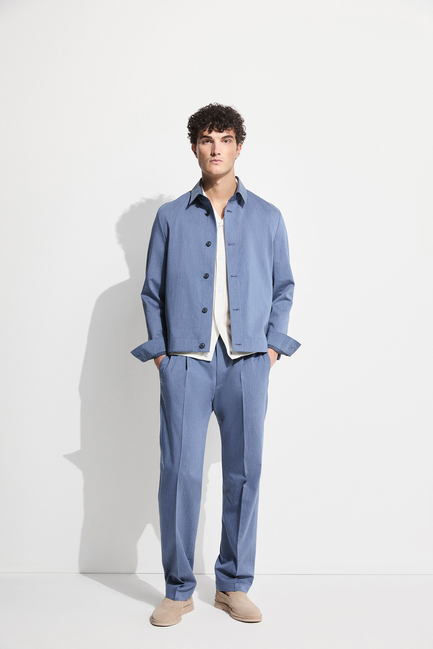 Hemdjacke, Lässige Jacke, Hose, Blau, Casual-Set