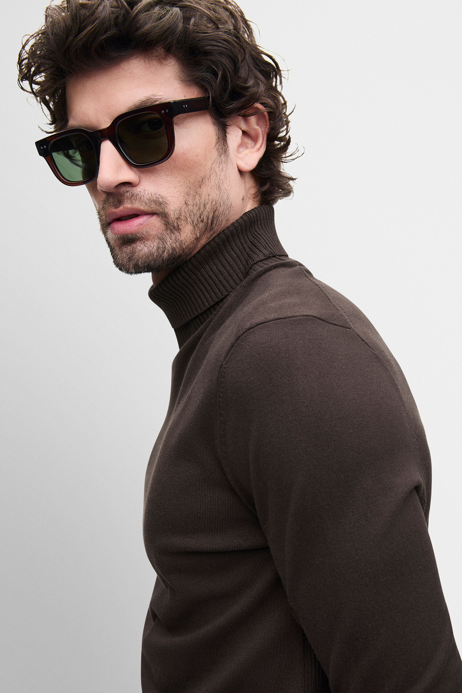 Pullover, Rollkragenpullover, dunkelbraun, Langarm, Knitwear