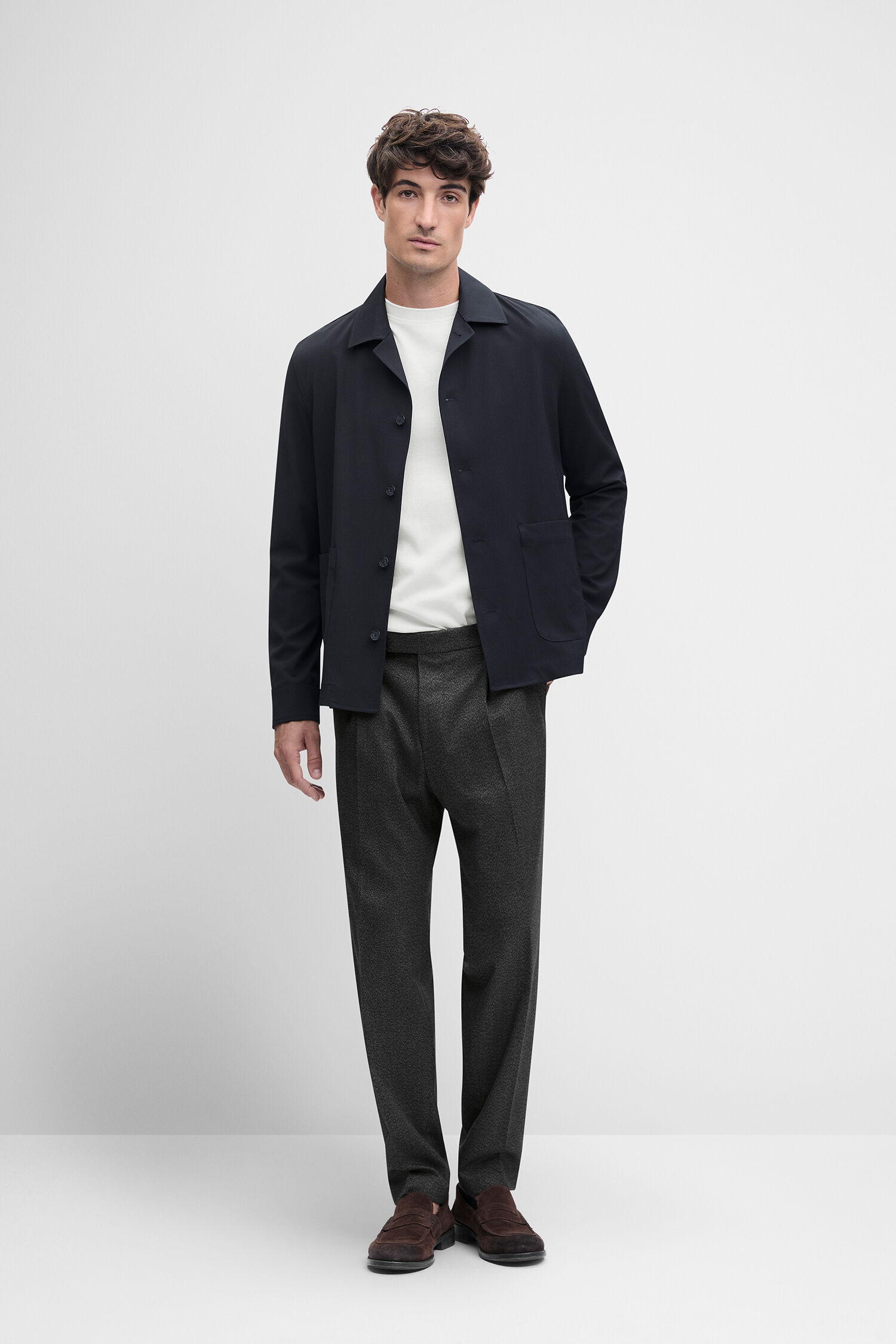 Herrenjacke, Nachtblau, Knit Jacket?, Plain white tee?, Hose