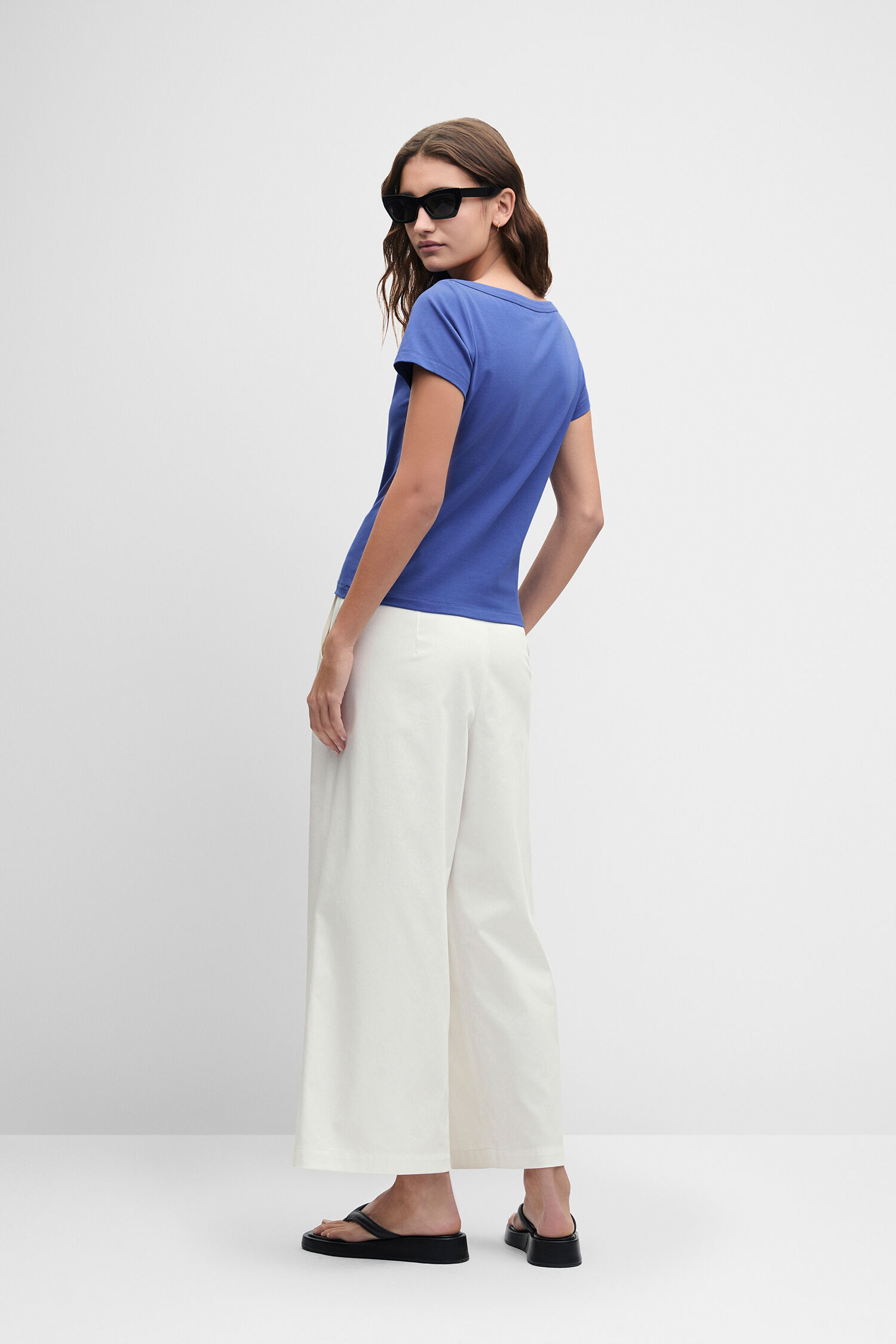 T-Shirt, Kurzarm, Blau, Baumwolle, Weite Hose