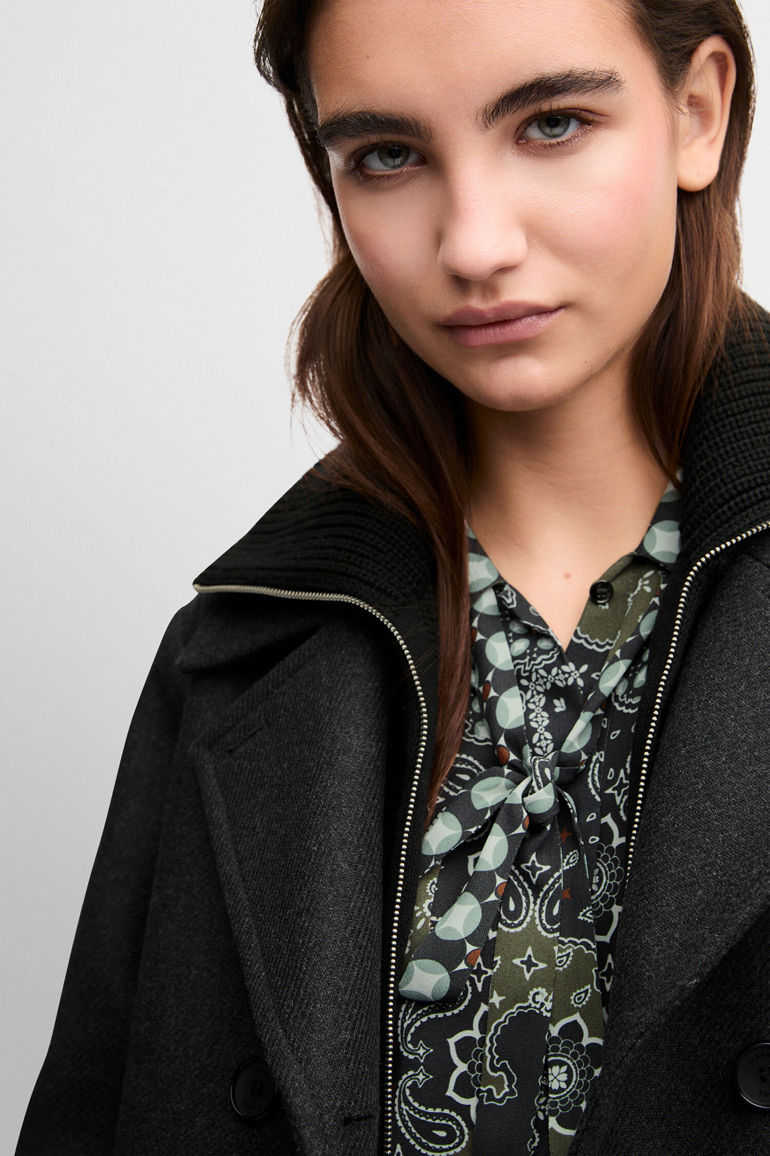 Jacke, Mantel, Reißverschluss, Knopf, Paisley Muster