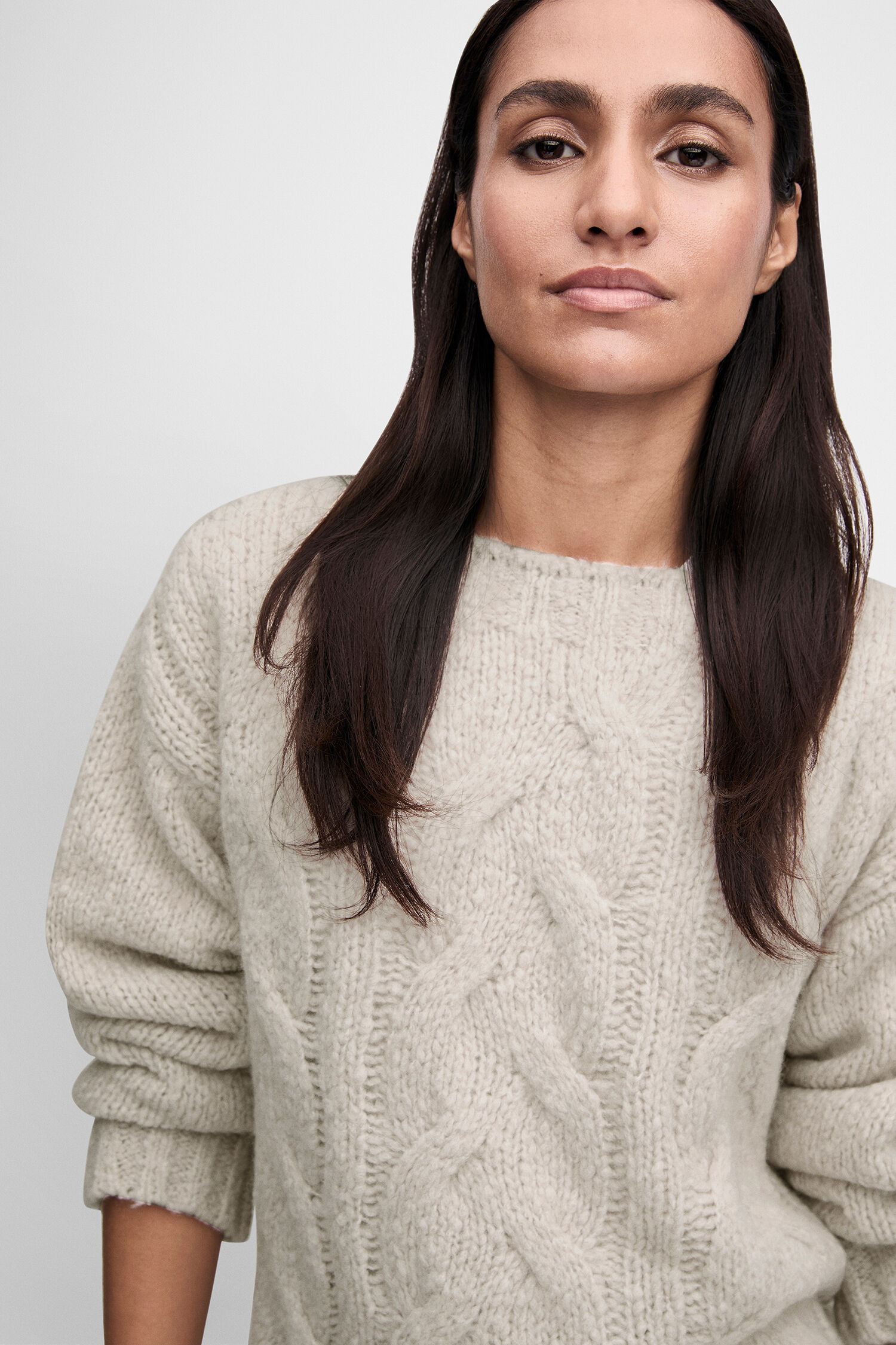 Pullover, Strickware, Kabelstrick, Beige, lange Ärmel