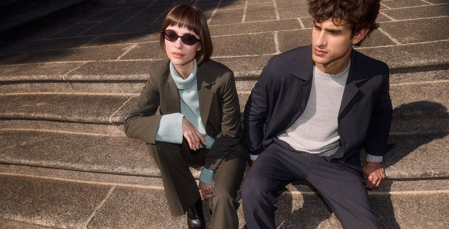 Anzug, Mantel, Sonnenbrille, Stufen, Streifen, Blazer, Anzug, Mantel, Brille, Outdoor-Fashion