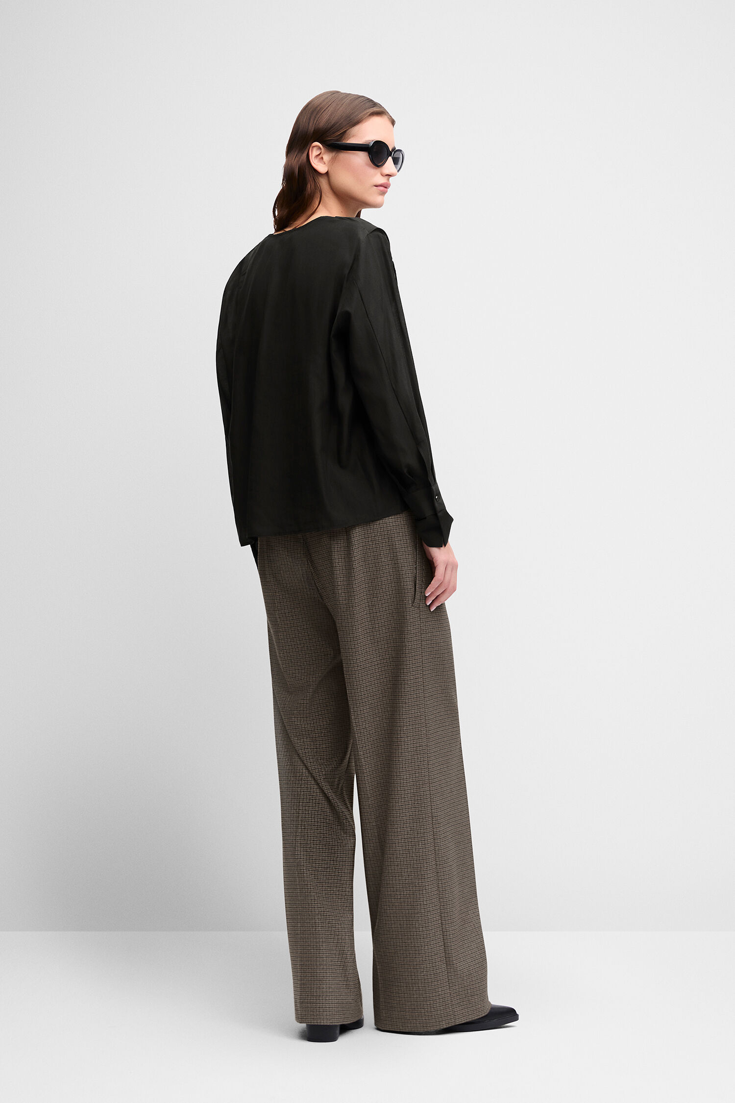 Hose, Breite Beinweite, Hahnentritt, Grau, Oversized-Top