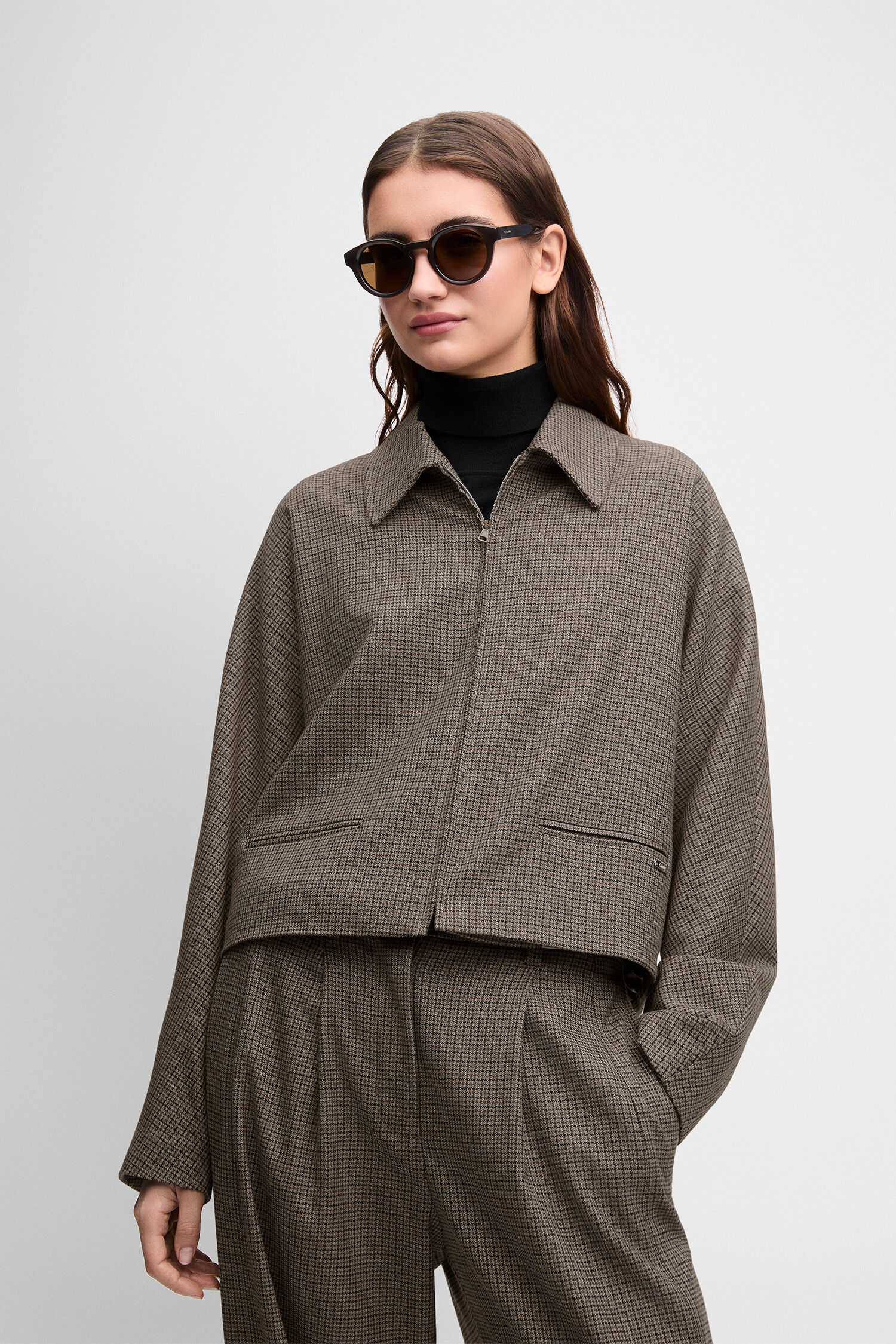 Hautskoerperjacke, Overshirt, Hahnentrittmuster, Karo, Brillen