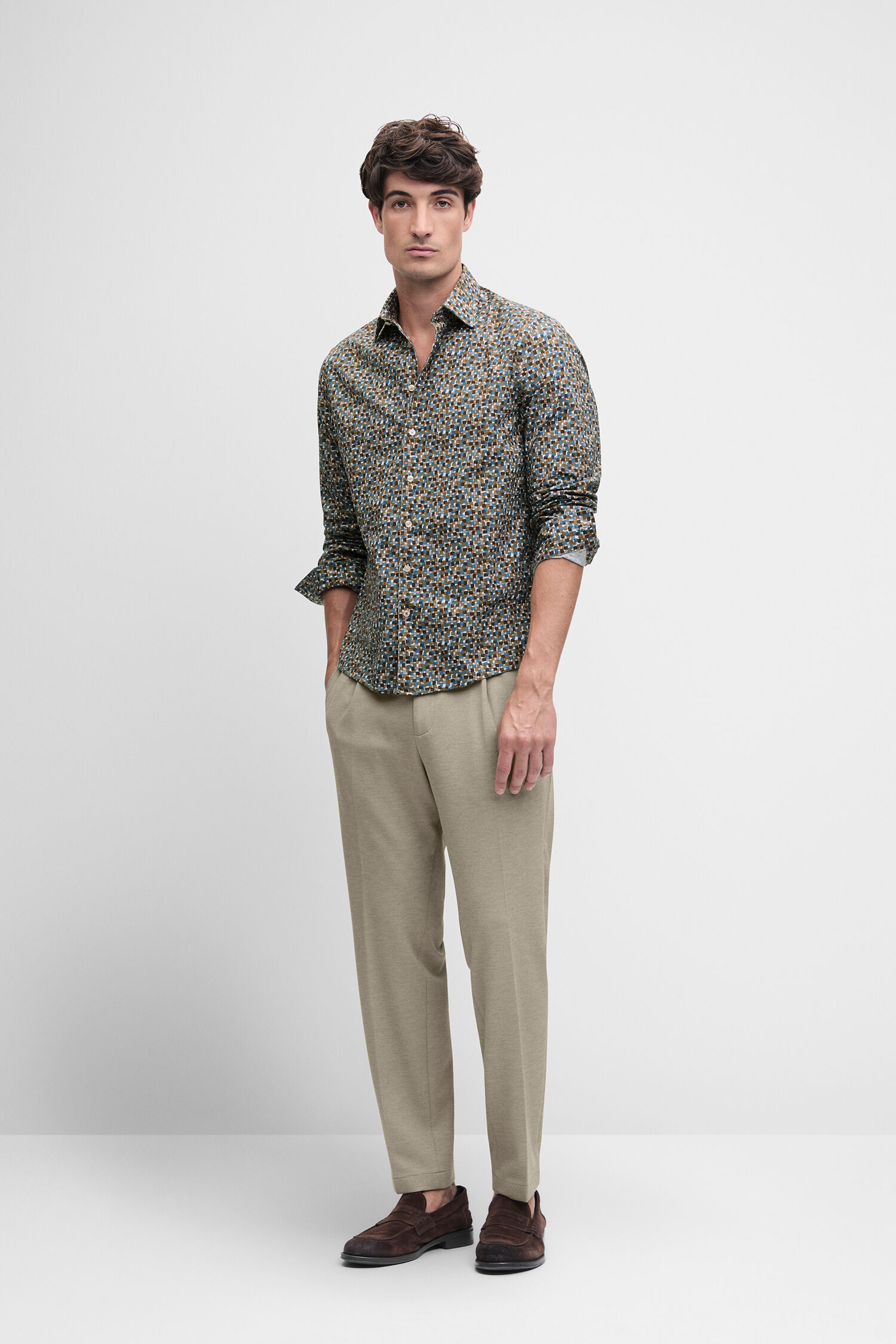 Hemd, Musterdruck, Langarm, Kante, Hose, Loafer