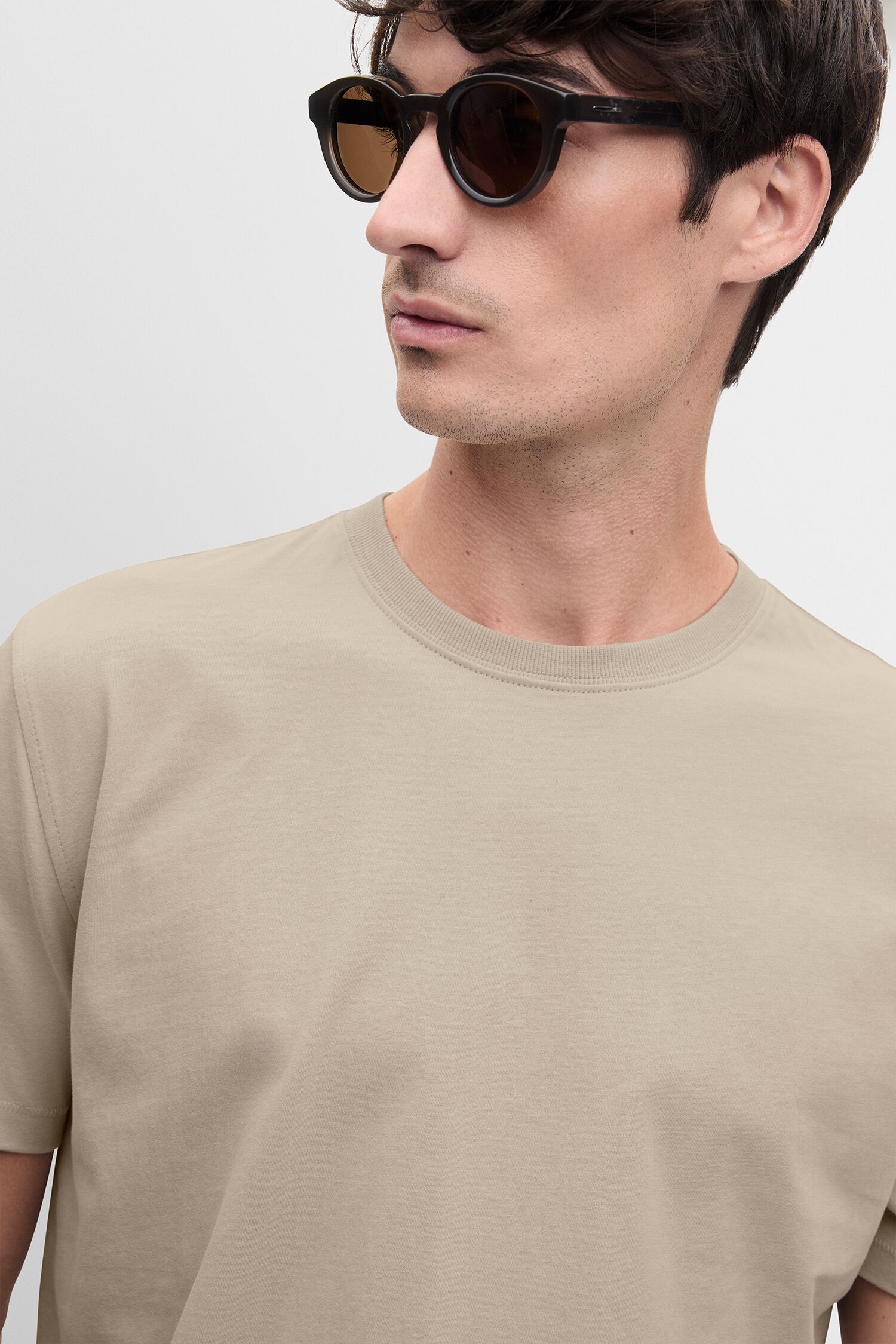 T-Shirt, Beige, Kurzarm, Rundhals, Unifarben