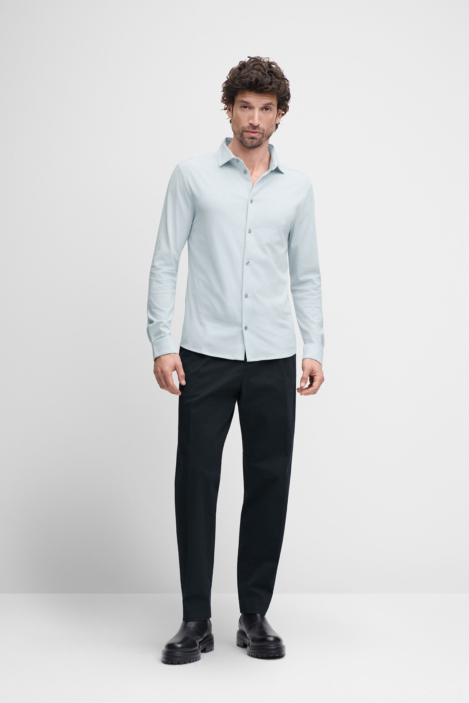 Hemdshirt, hellblau, Knopfleiste, lange Ärmel, Slim-Fit
