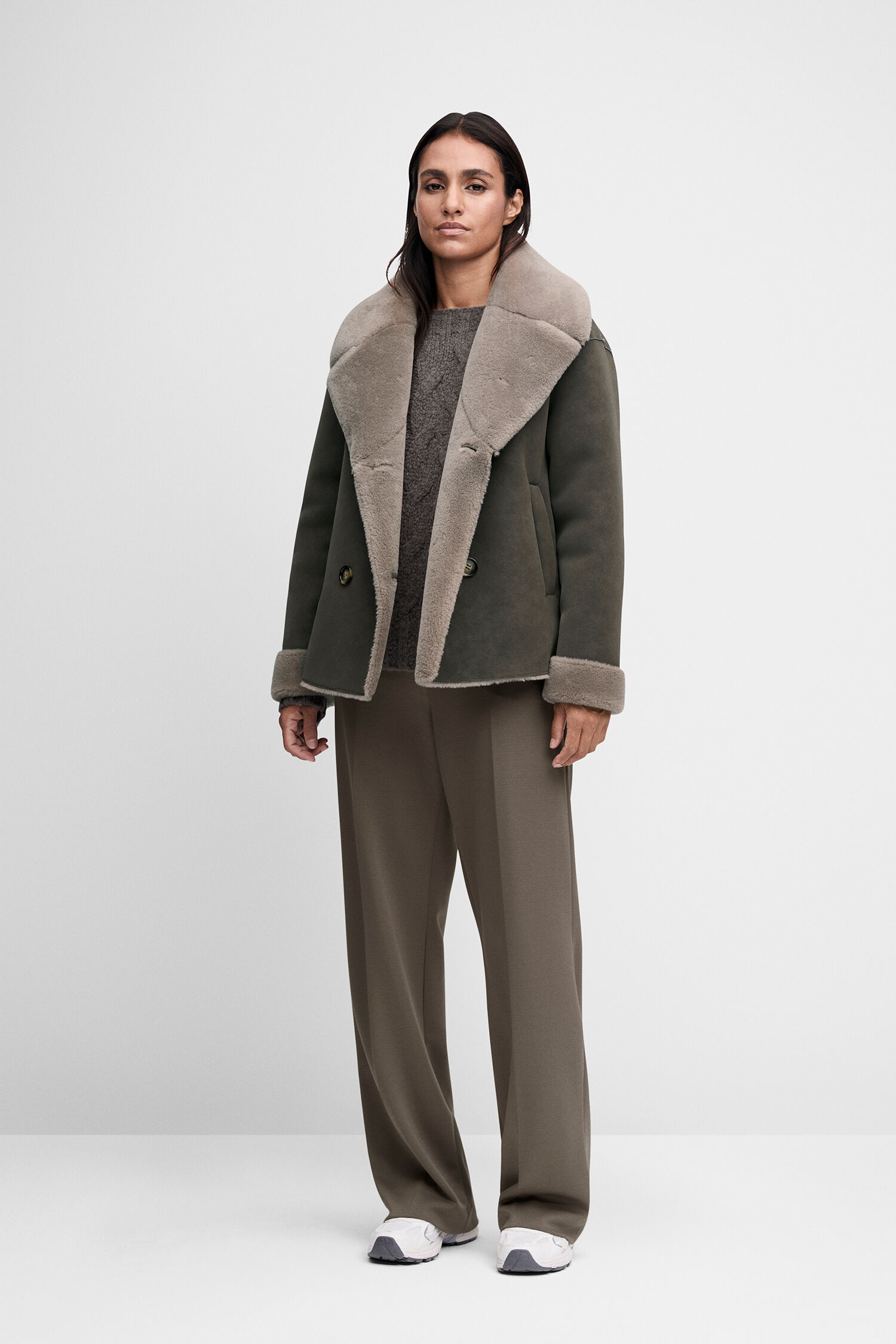 Wolkenlederjacke, Lammfell-Kaschmieren?, Shearling-Jacke, Schwarzgrün?, Oversized-Jacke
