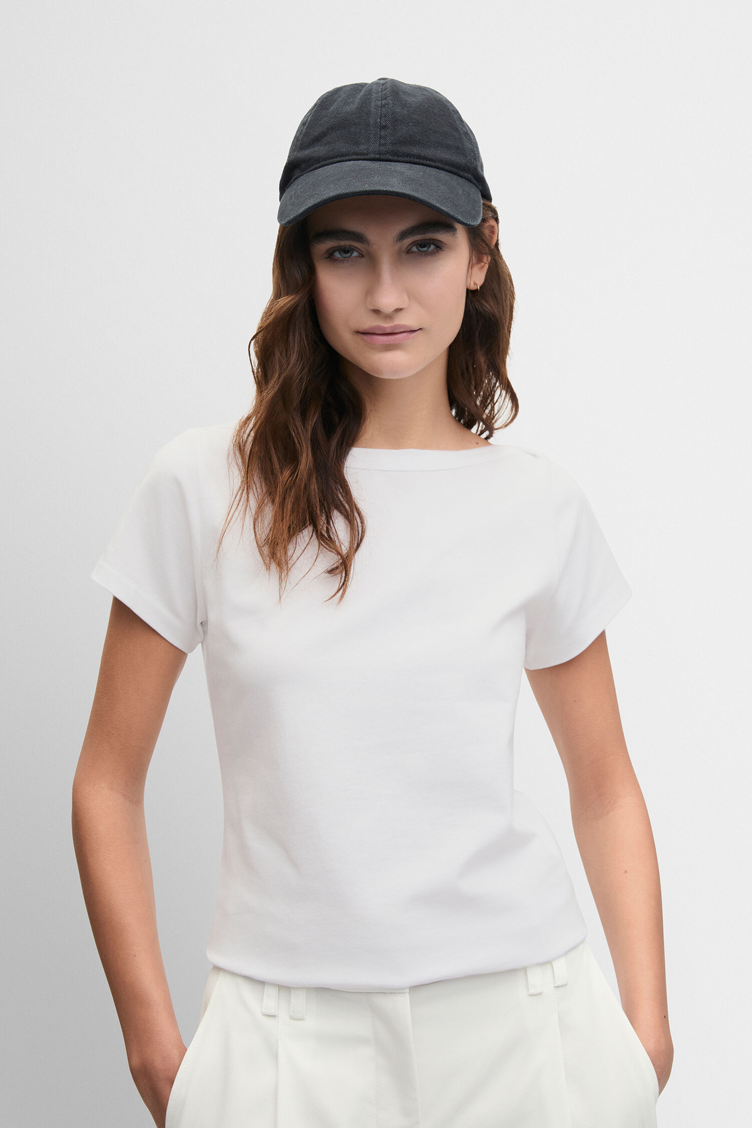 T-Shirt, Kurzarm, Weiß, Kappe, Casual