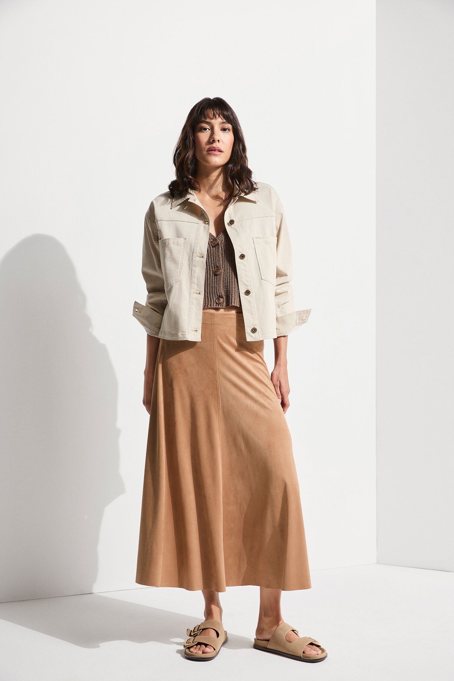 Leinen, Bluse, Rock, Sandale, Person