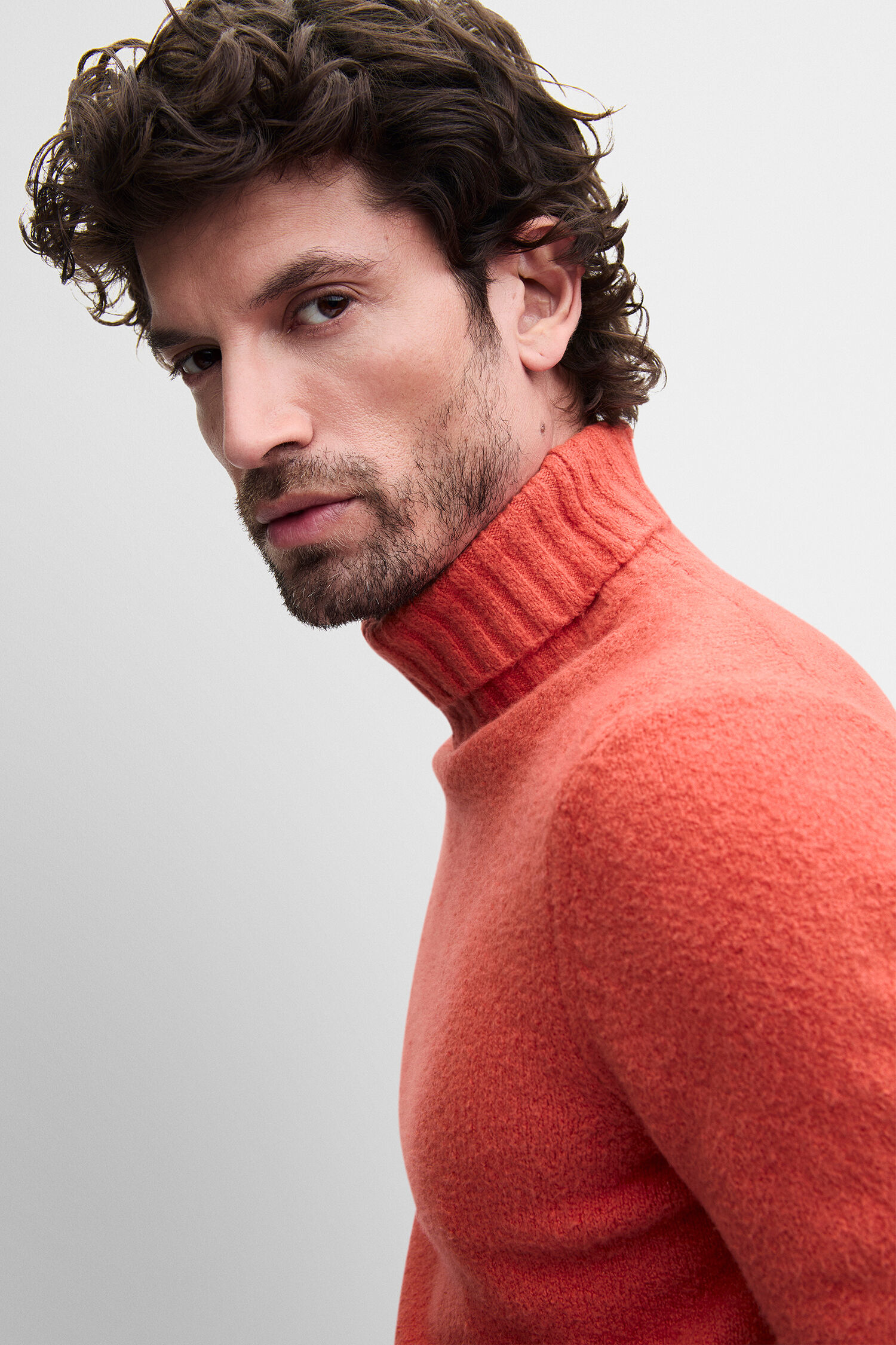 turtleneck, sweater, knit, orange, long-sleeve