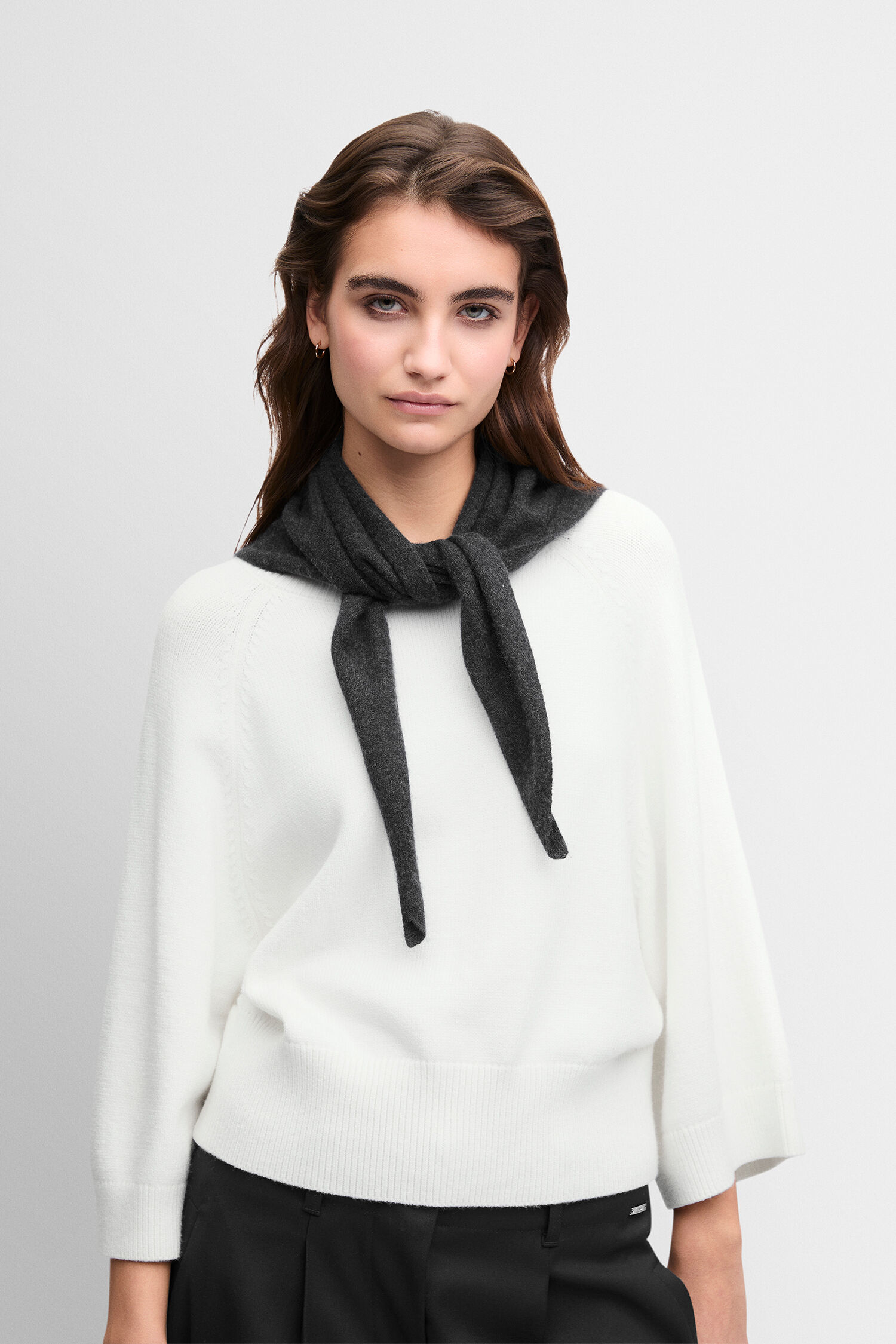 pullover, schal, weiß, langarm, strick