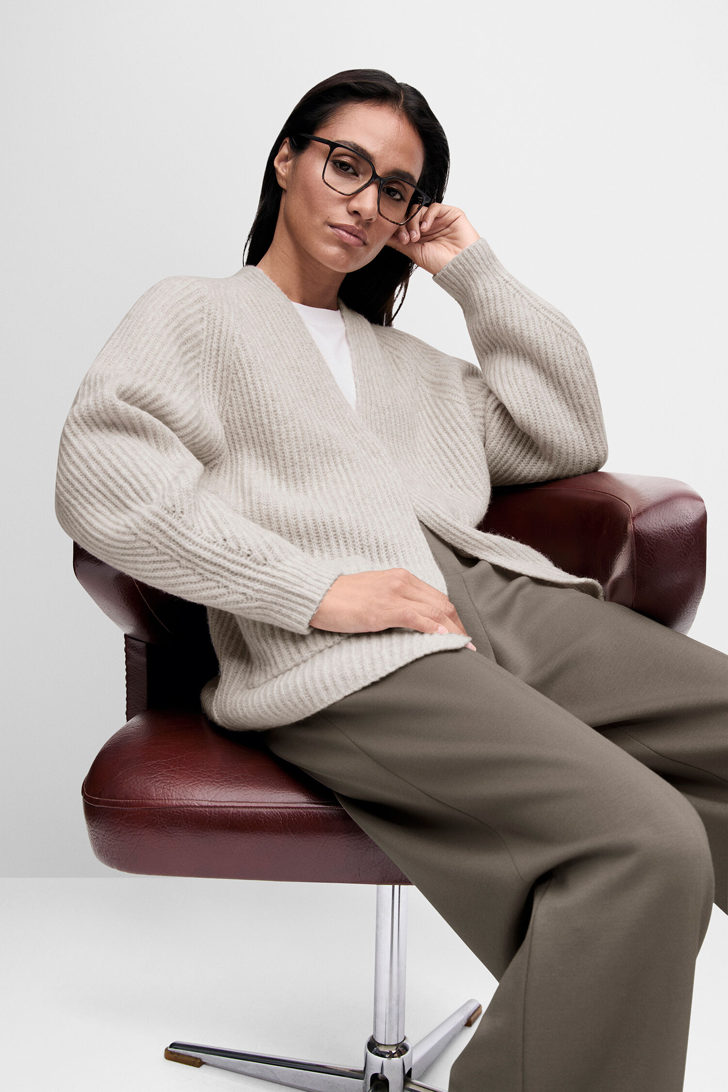 Wollpullover, Oversize, Cardigan, Beige, Bequeme Hose