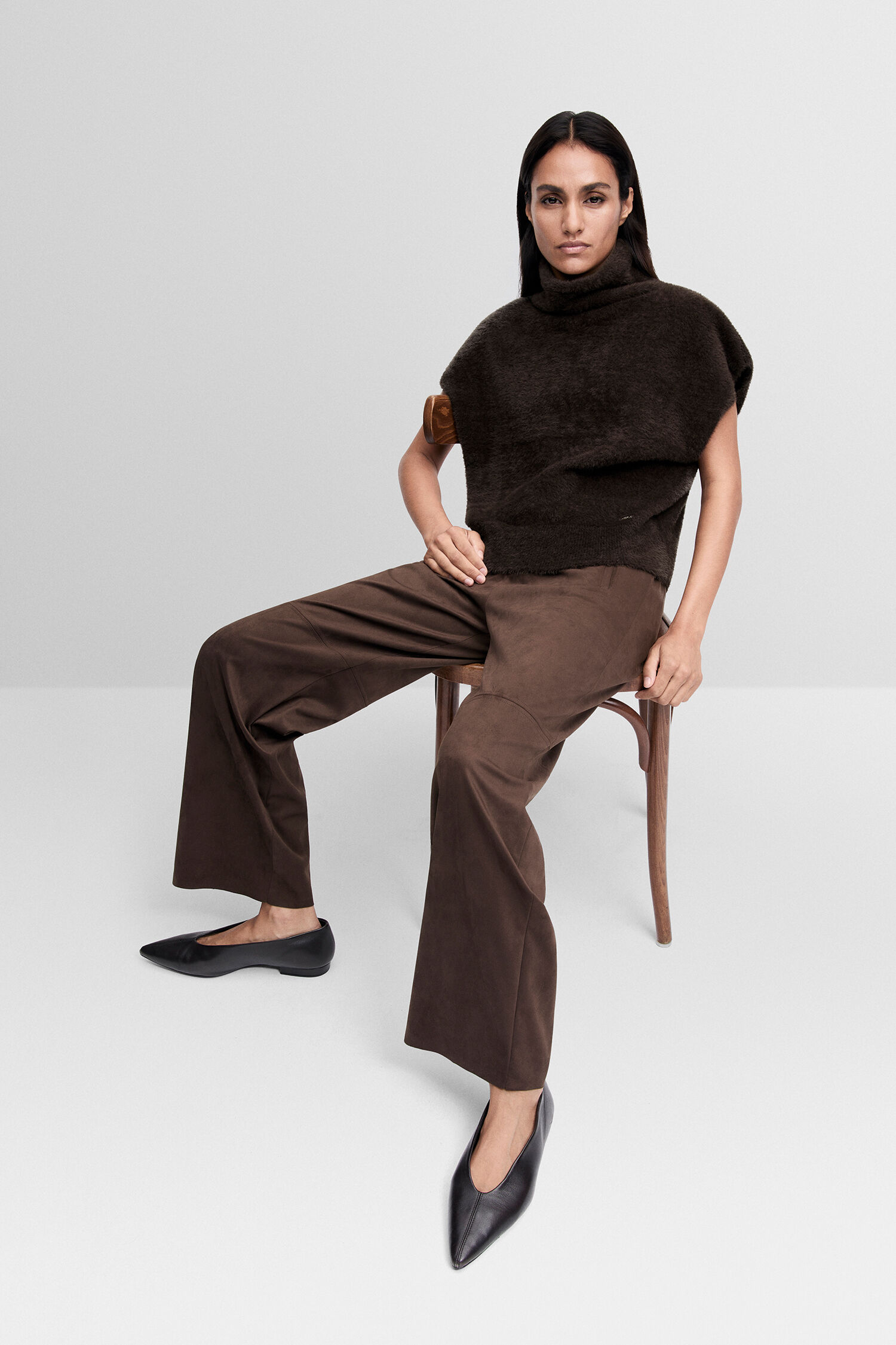 Rollkragenpullover, Wolle, Poncho, braun, Hosen