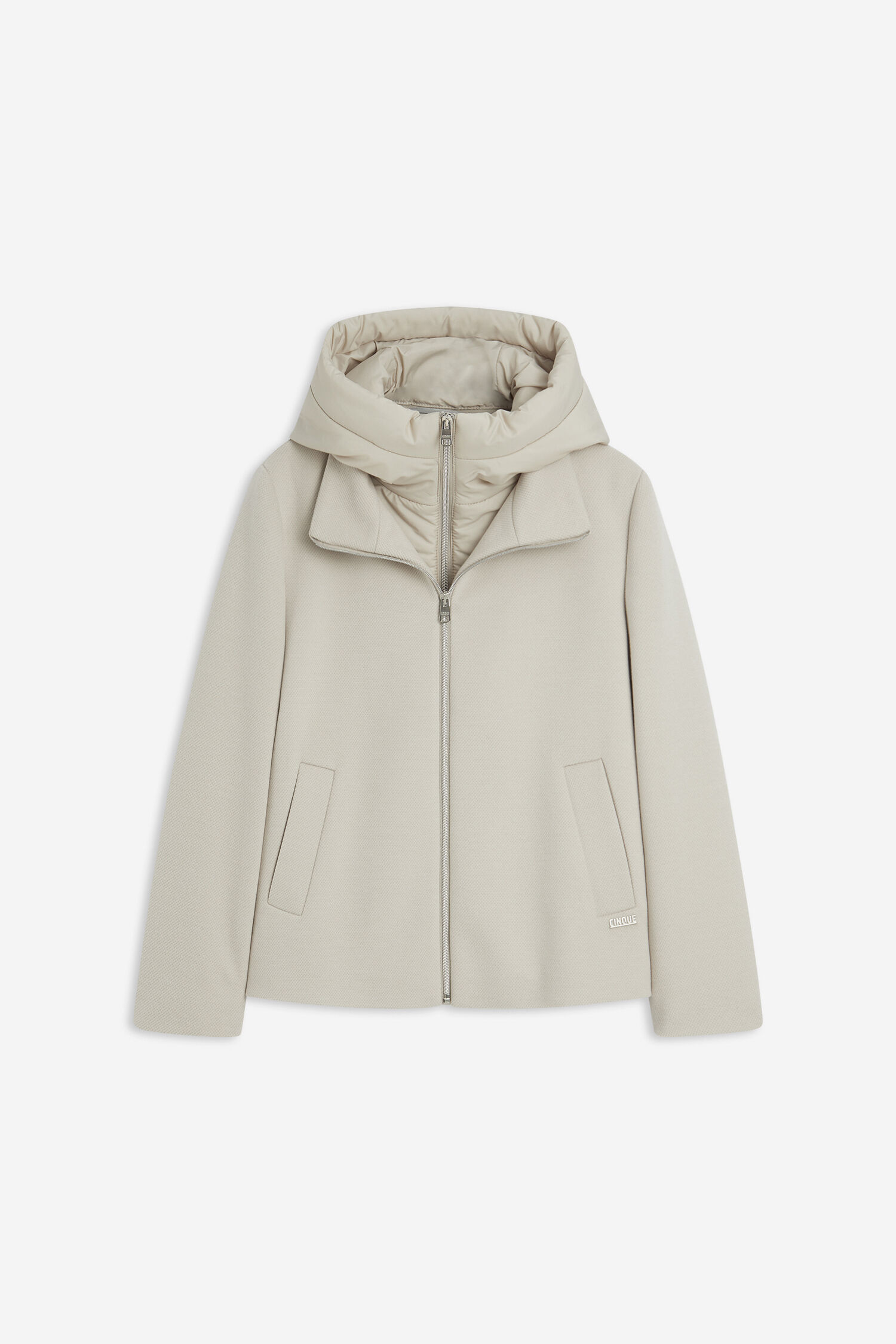 Beige Jacke, Manteljacke, Kapuzenjacke, Reißverschluss, Taschen