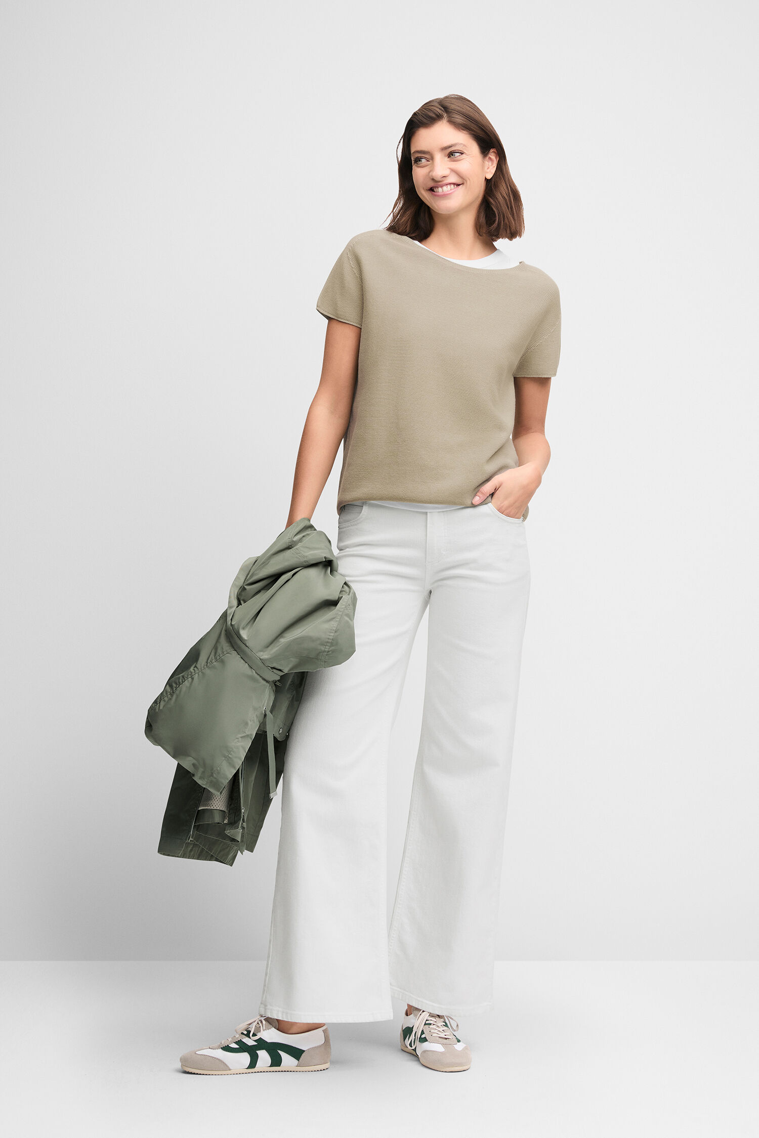 Hosen, Bluse, Leinen, Person, Frau