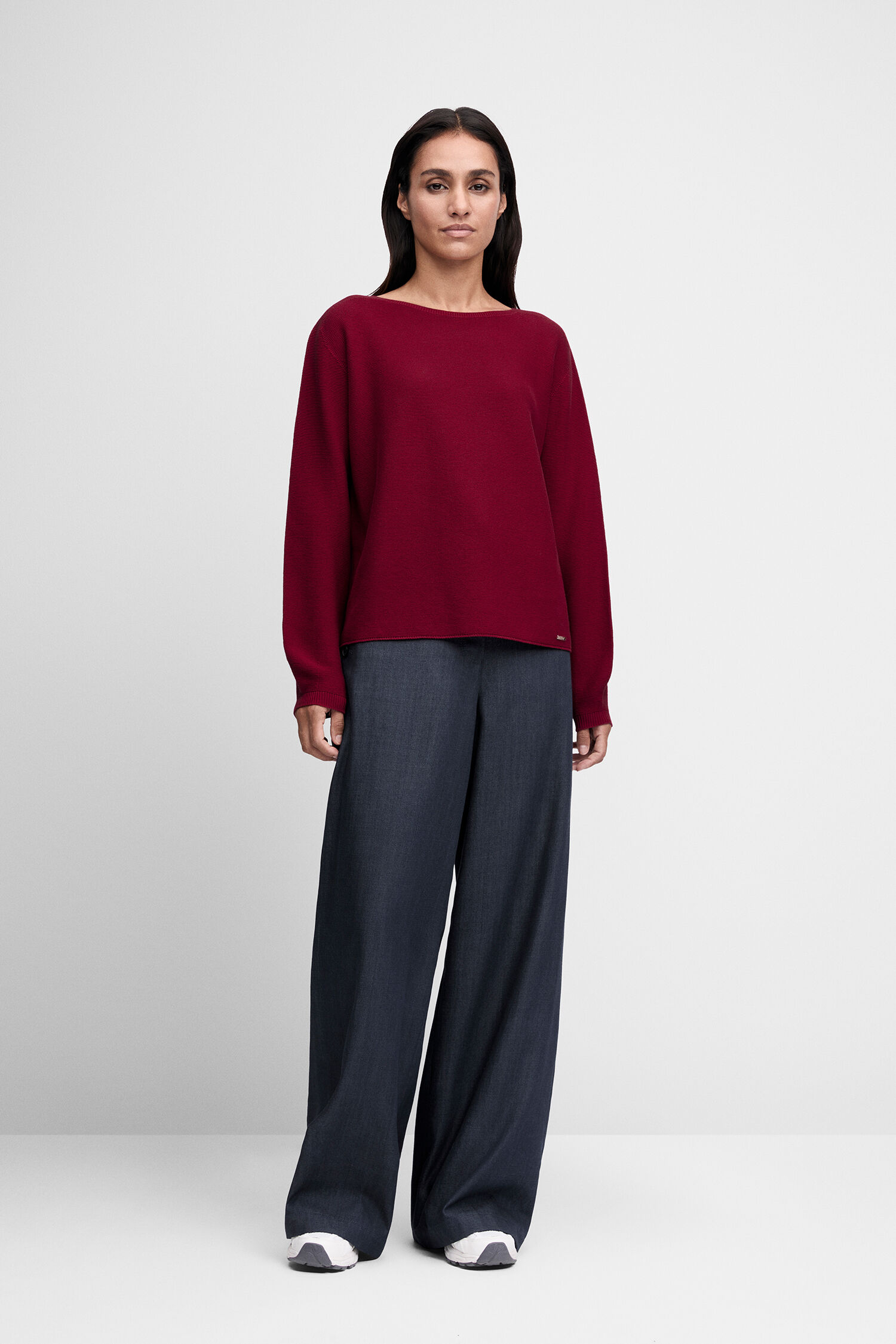 Pullover, Langarm, Weinrot, oversized, Baumwolle