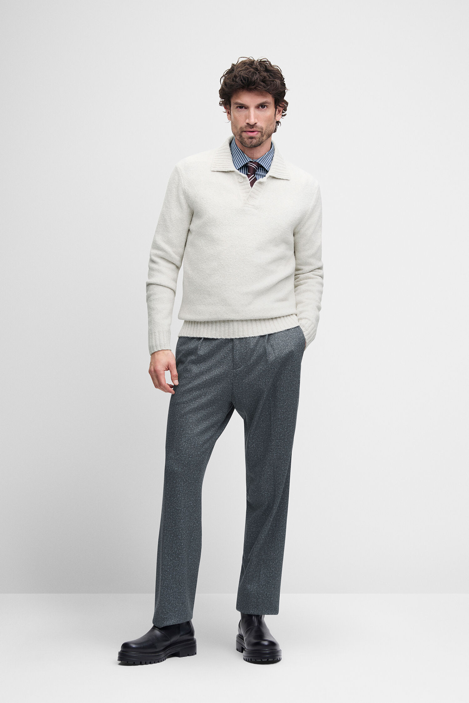 Pullover, Kragenpullover, Strickpullover, Herrenpullover, Weiß