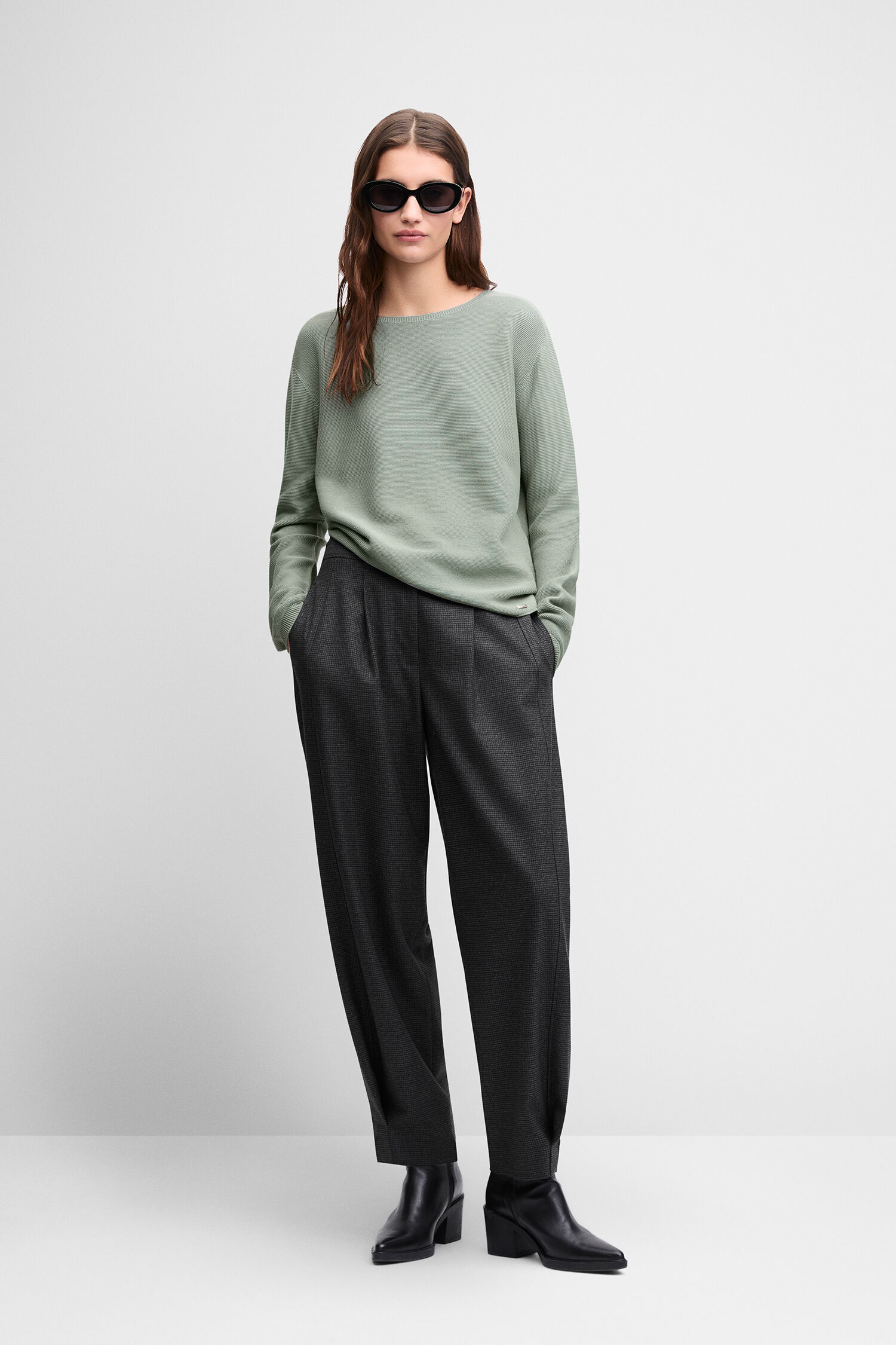 Pullover, Mintgrün, Rundhalsausschnitt, Baumwollmischung, Hose