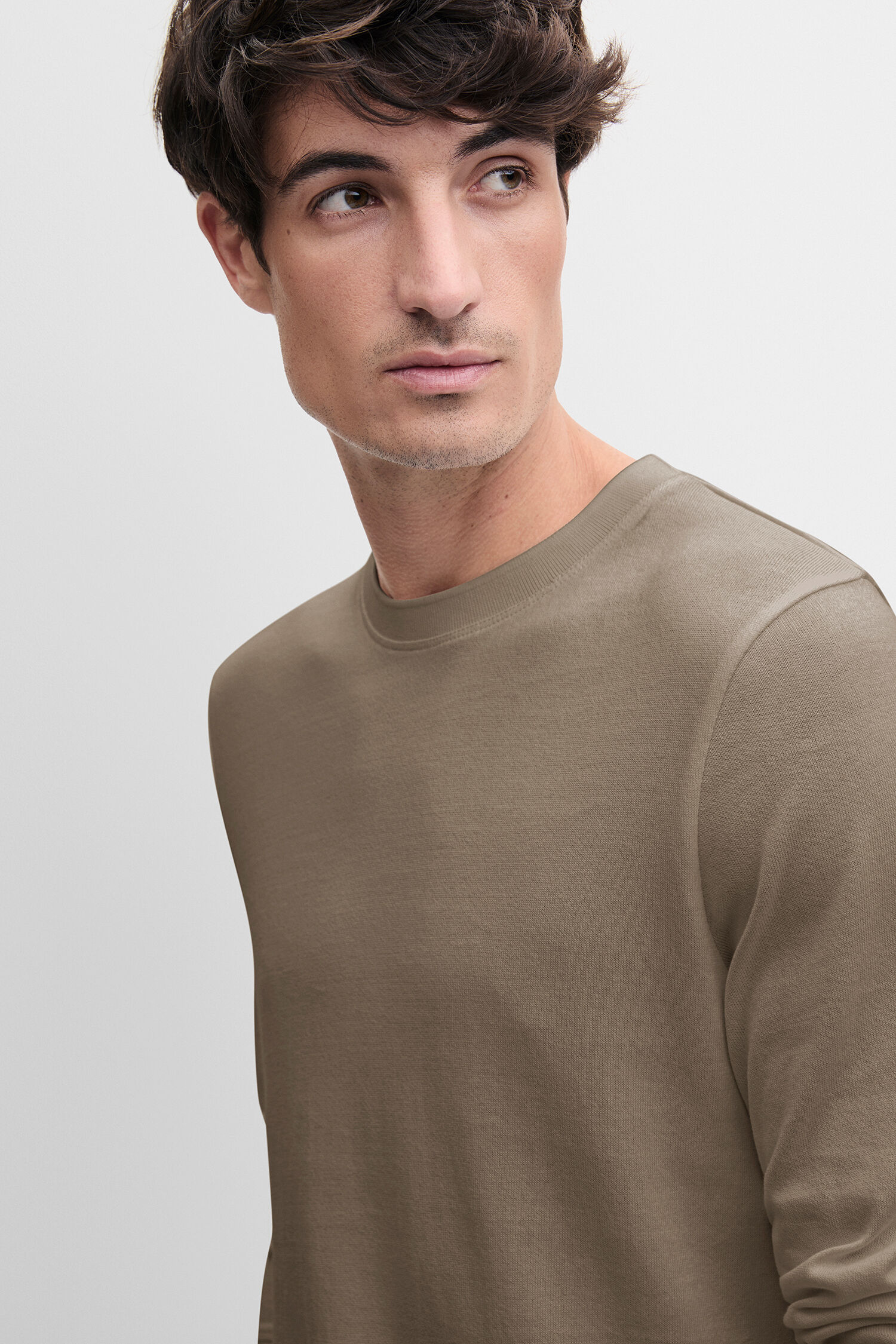 Langarmshirt, Beige, Kleidung, Rundhals, Sweatshirt