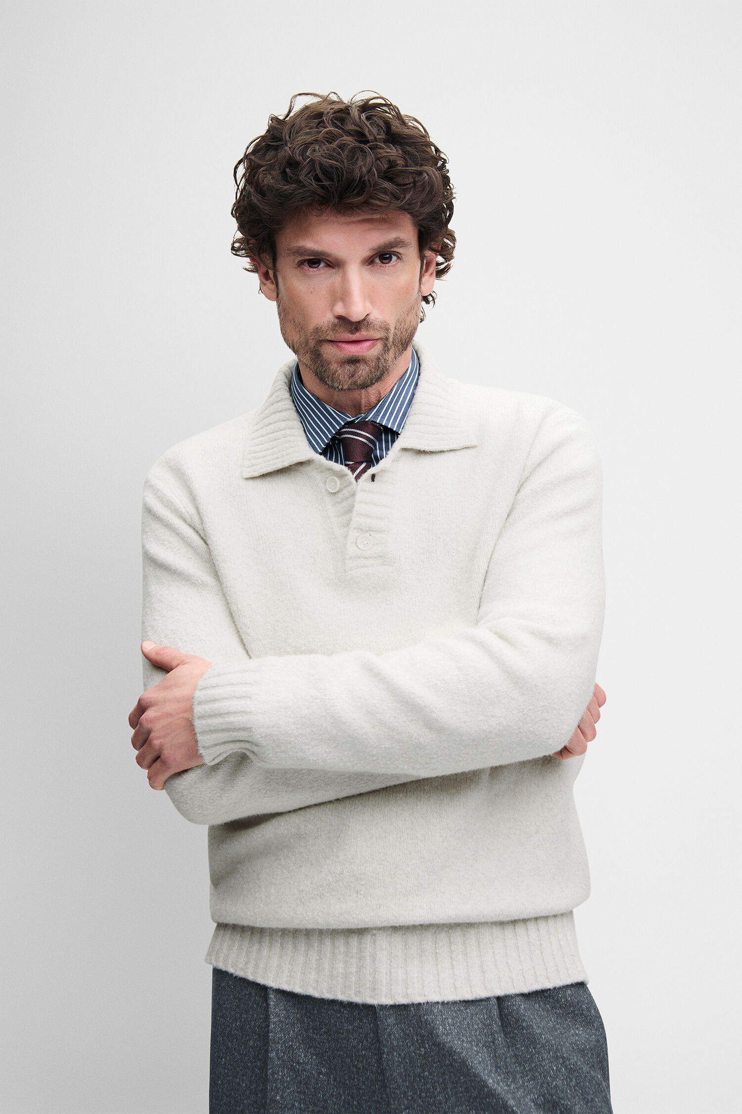 Pullover, Wolle, Rundhals, Beige, Knötwaren