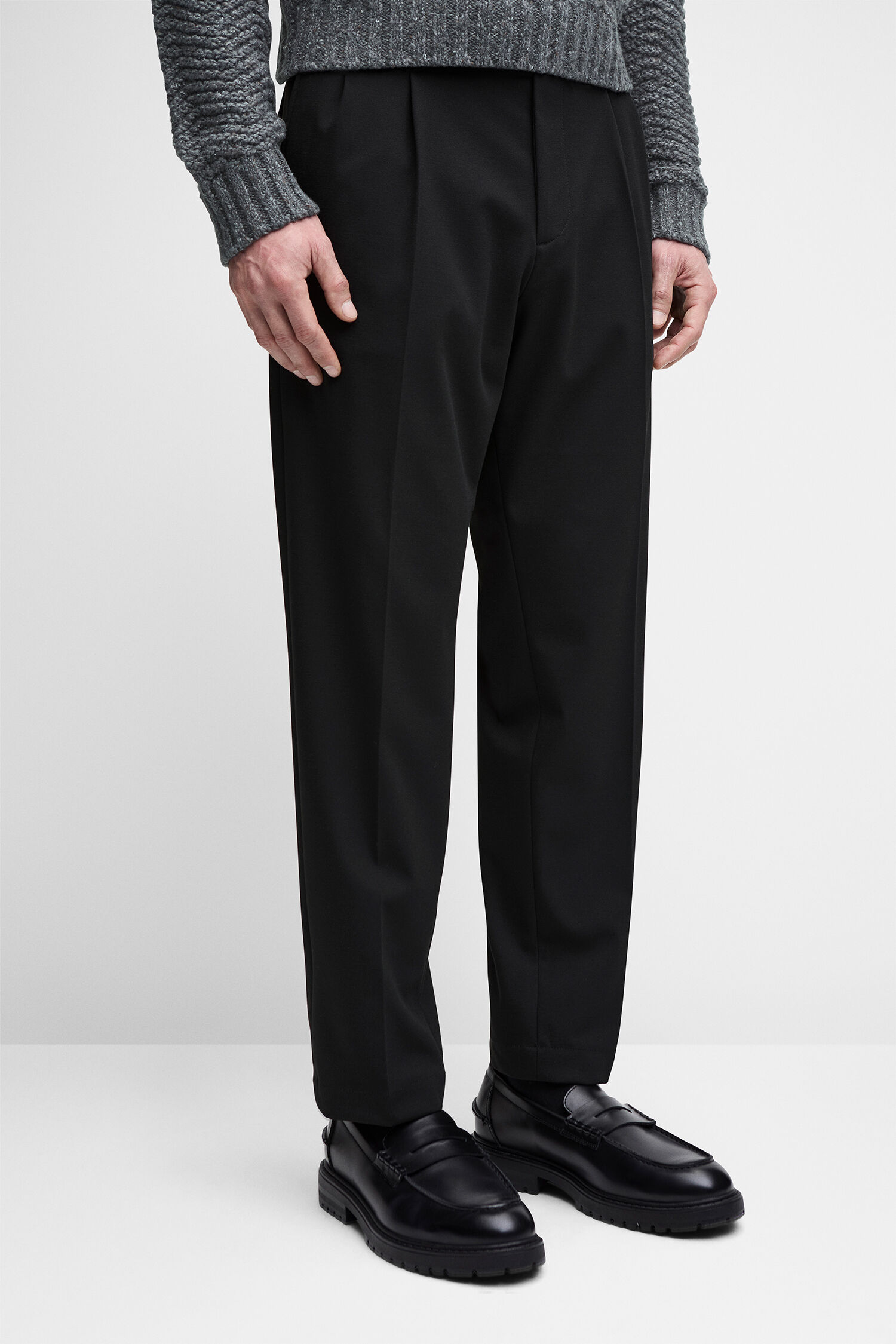 schwarz, hose, slim, baumwolle?, leder?