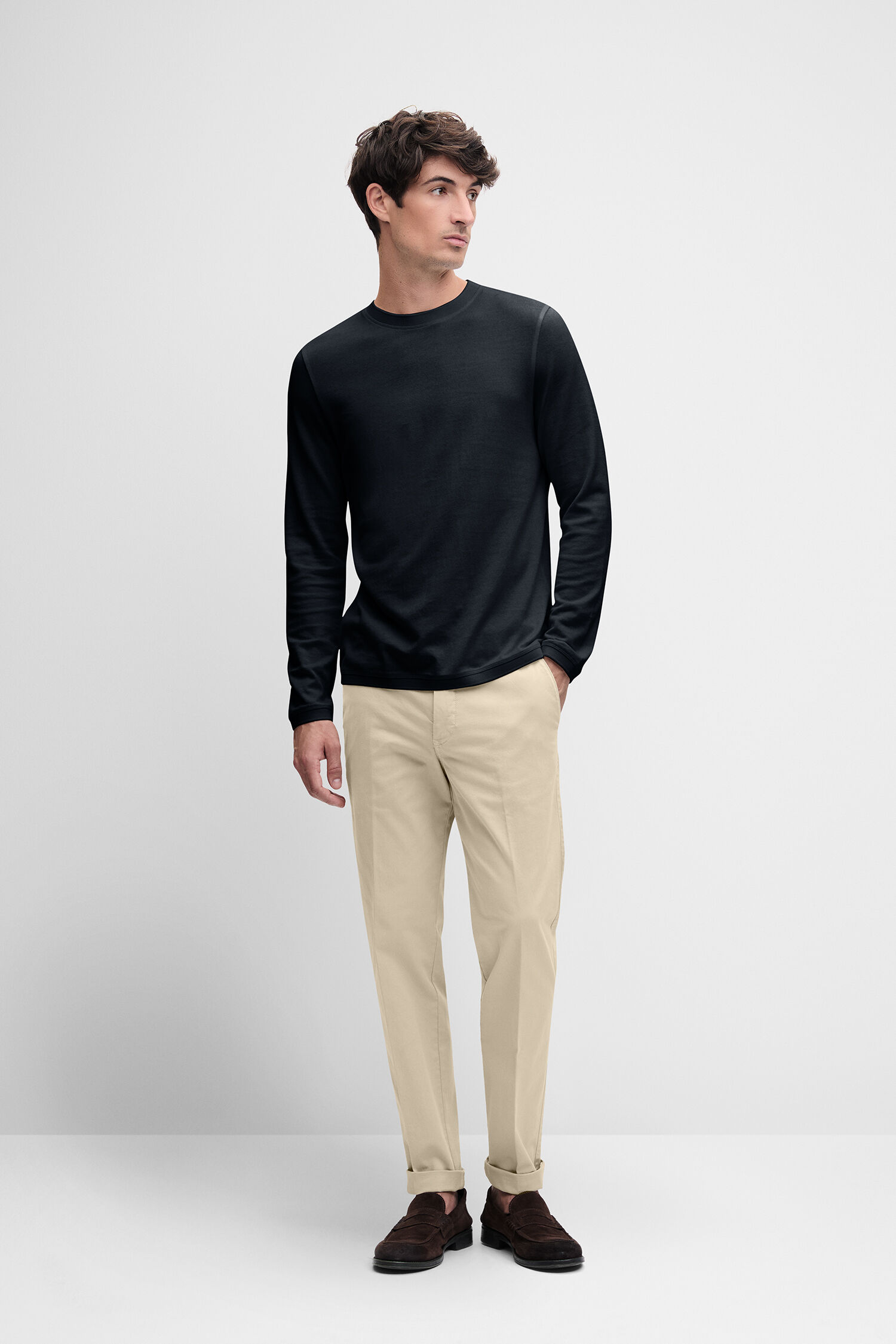 Langarmshirt, schwarz, Rundhals, Knit, Hose