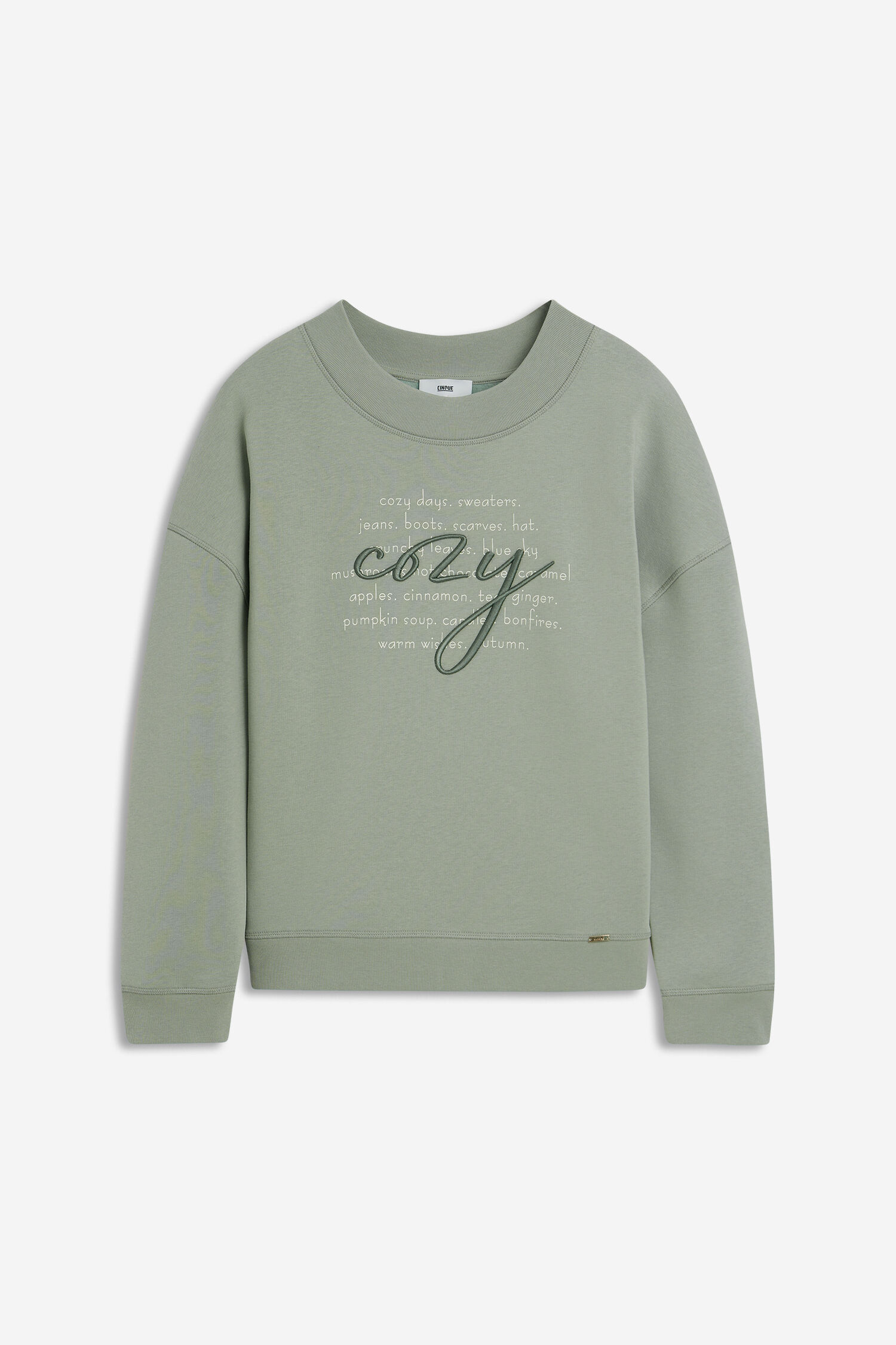 crewneck, sweatshirt, solid, sage green, graphic text