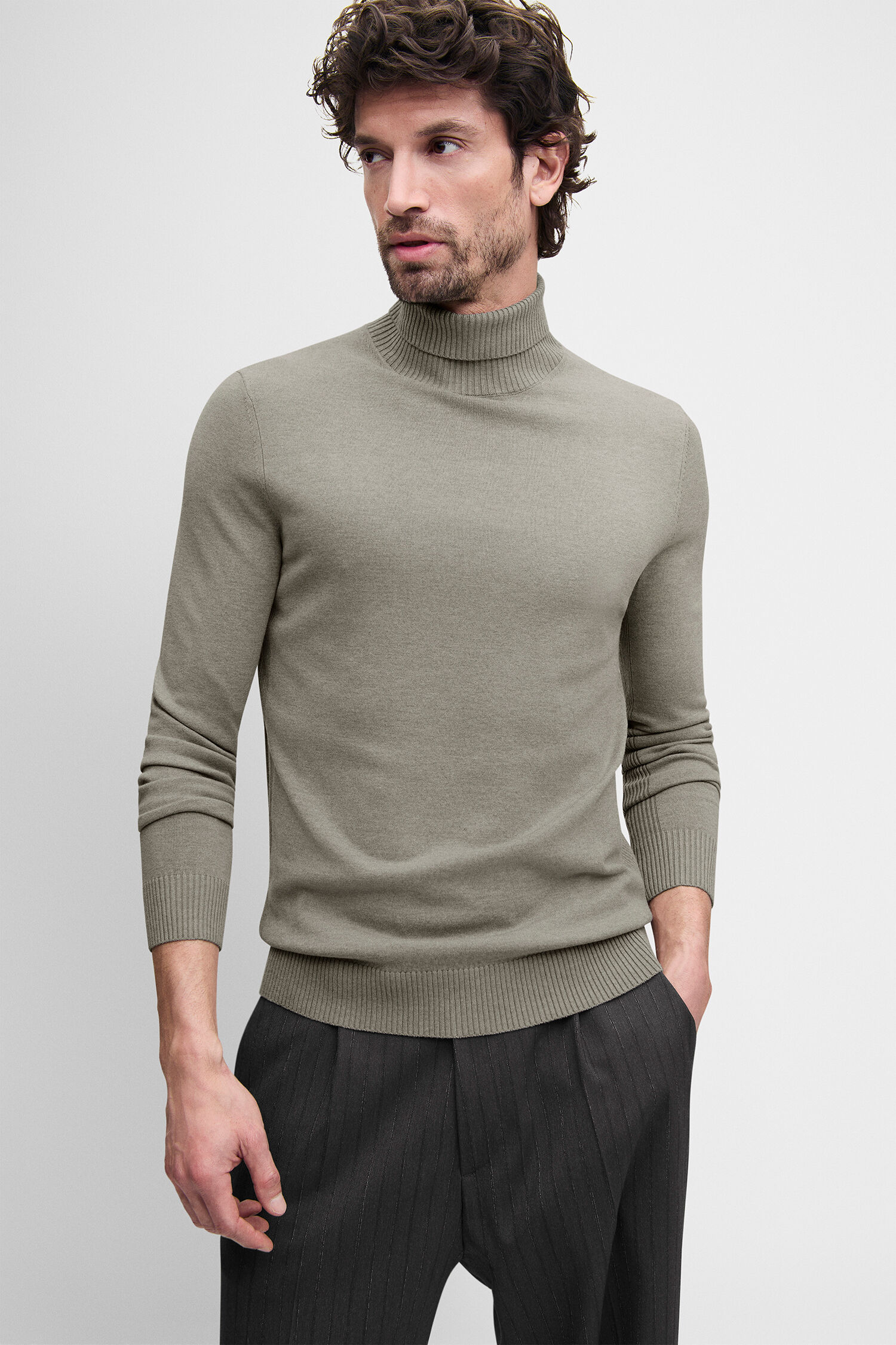 turtleneck, sweater, knit, beige, long-sleeve