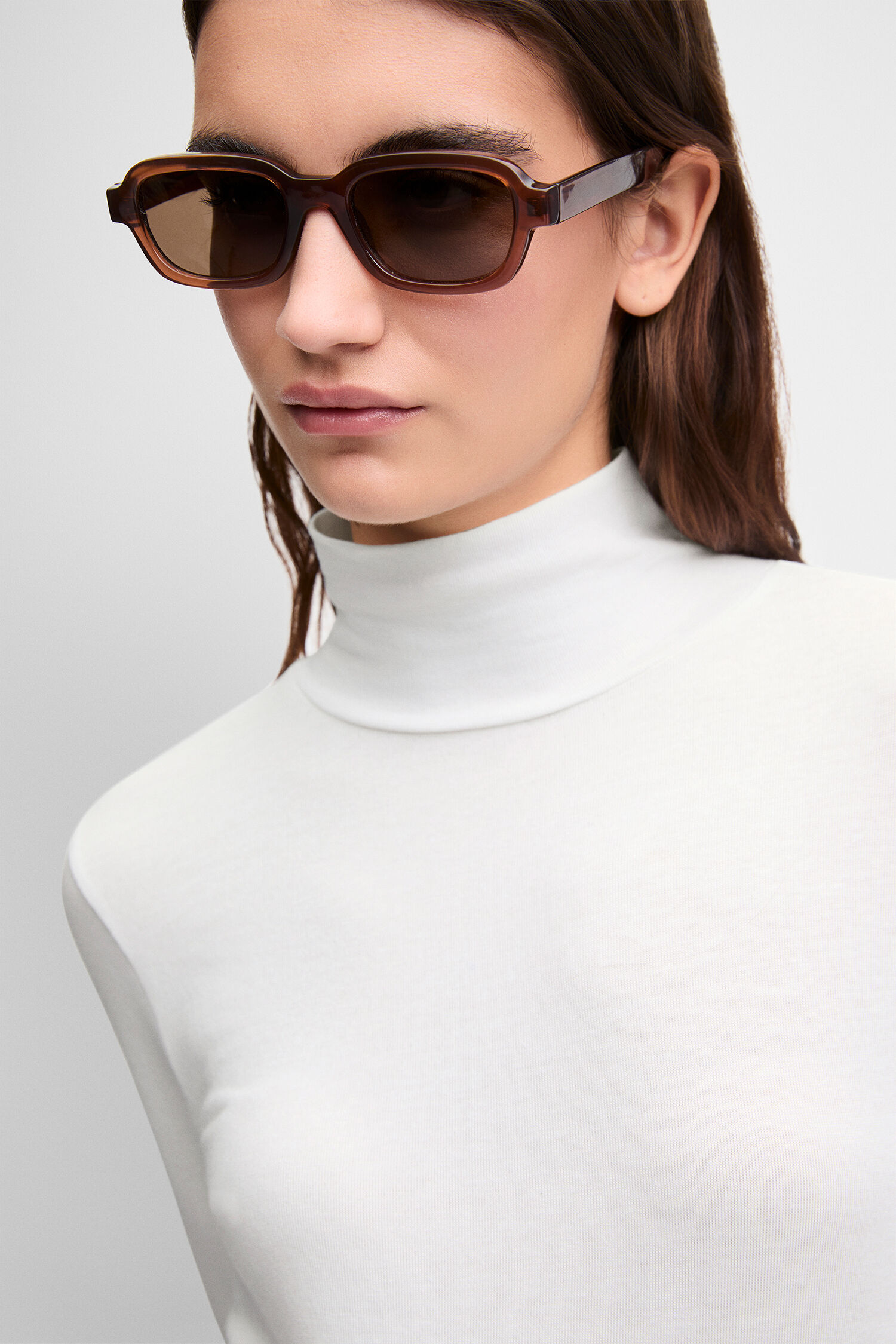 Sunglasses, Brown frame, Rectangular, Brown lenses, Bold eyewear