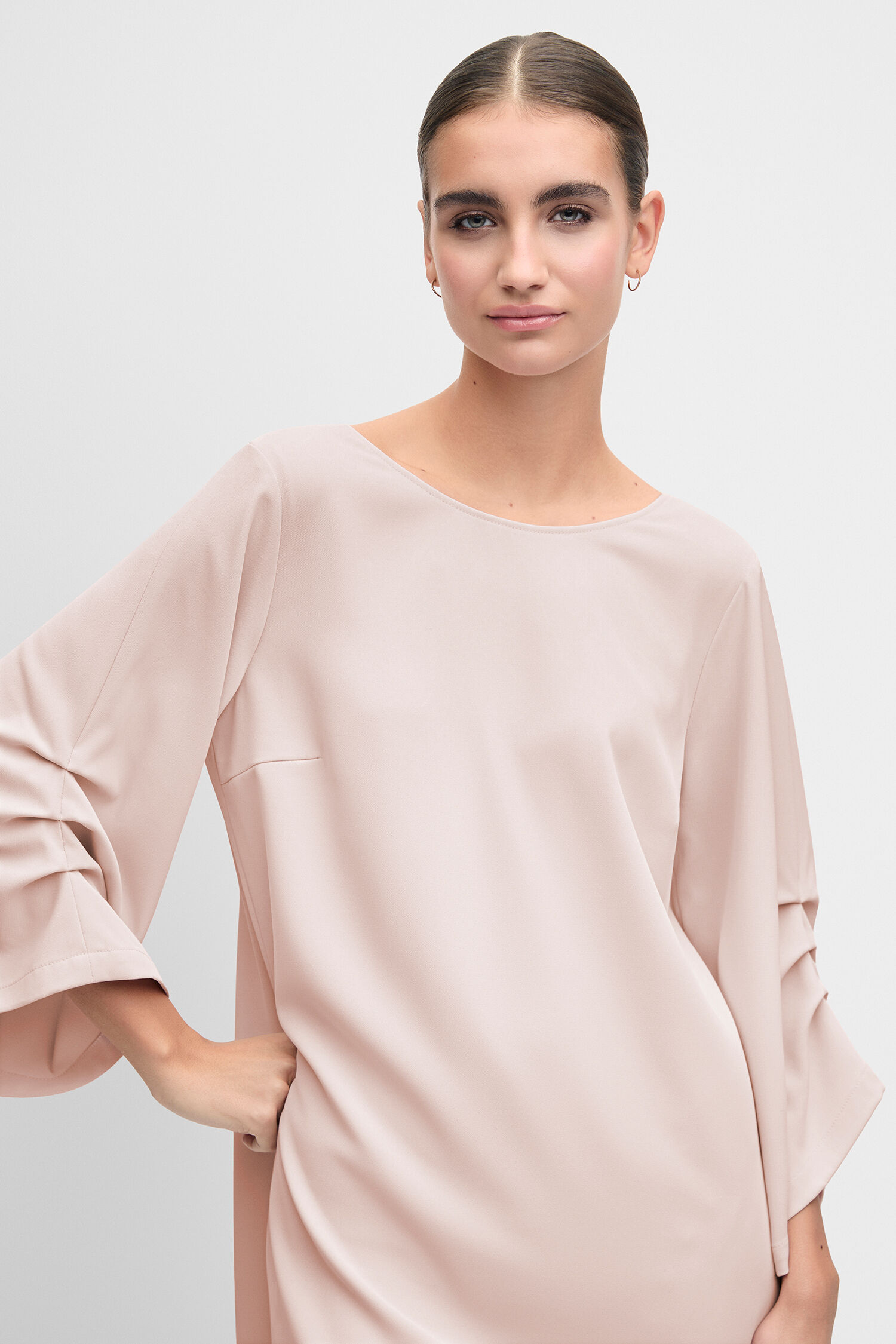 Kleid, Langarm, Rosa, Chiffon, Kirschholzstuhl