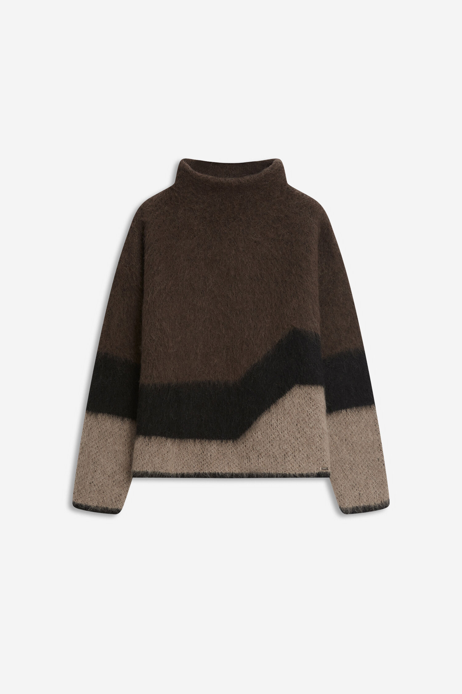 Pullover, Strickpullover, Rollkragen, Farbblock, Wolle