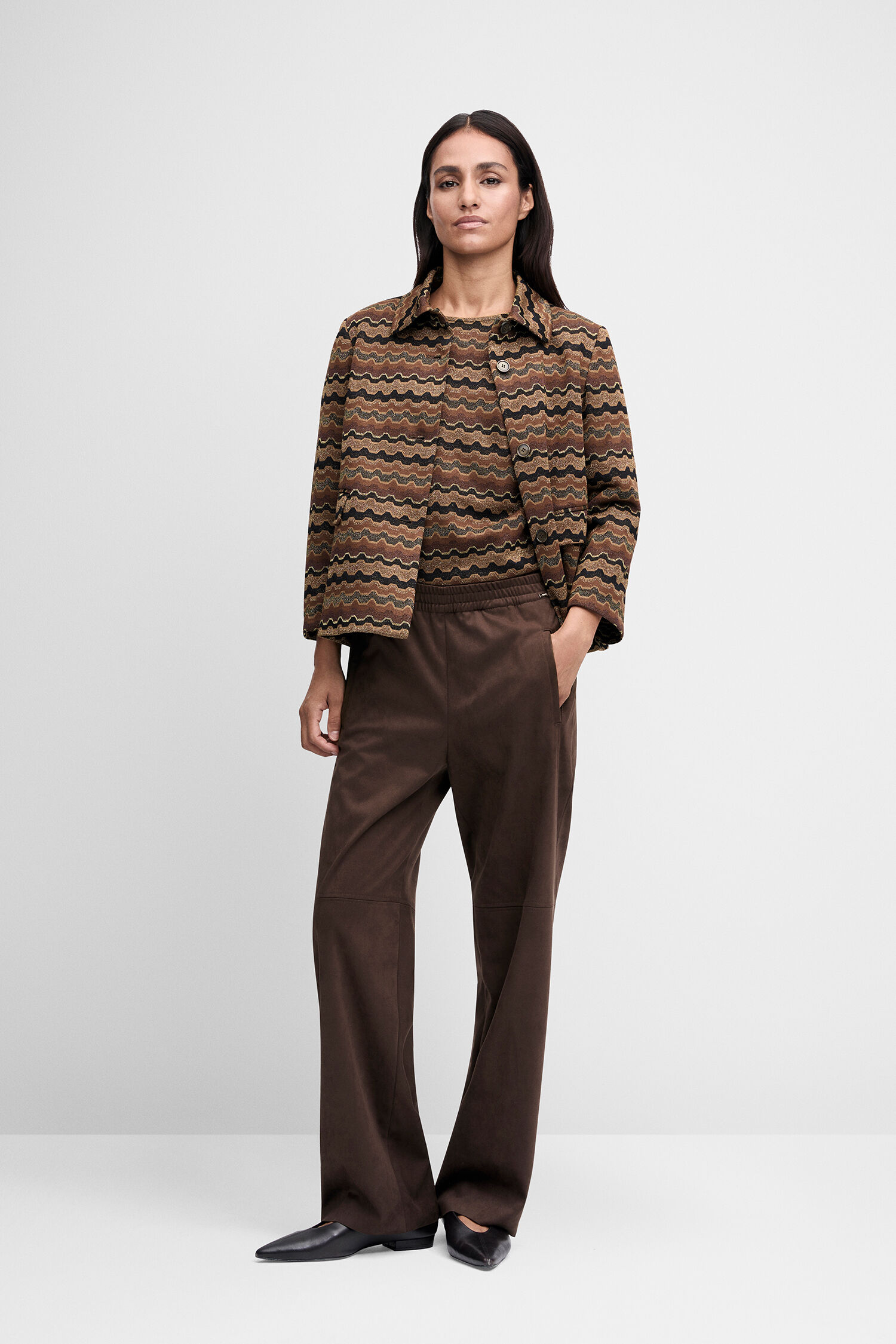 Wendejacke, Karo-Muster, Braune Farbtöne, Oversized-Jacke, Hose in Braun
