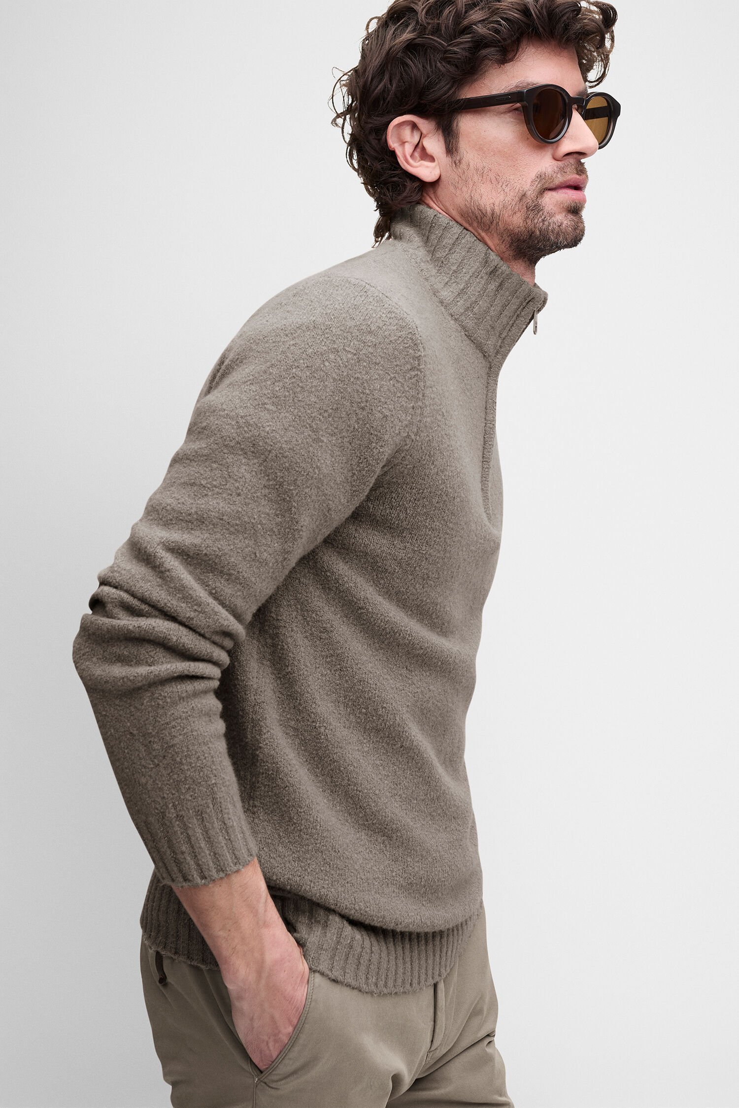 Pullover, Knitwear, Rollkragen, Beige, Langarm