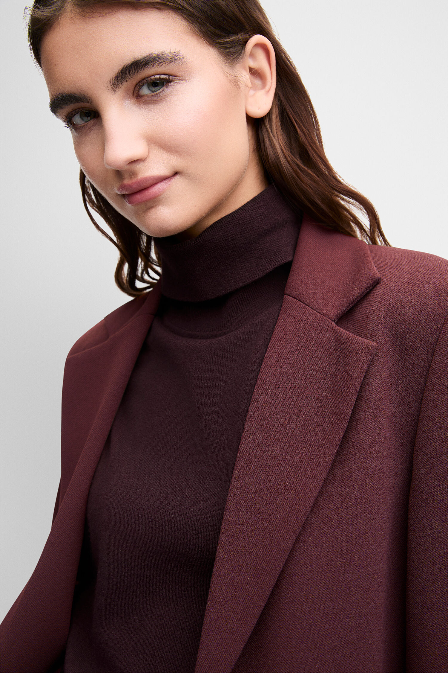 blazer, maroon, Anzug, Rollkragenpullover, Hose