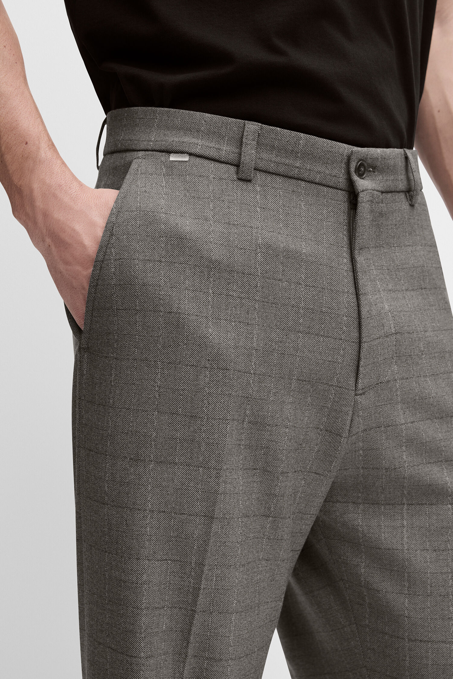 Hose, Grau, Glatter Stoff?, Karomuster, Tailleband?