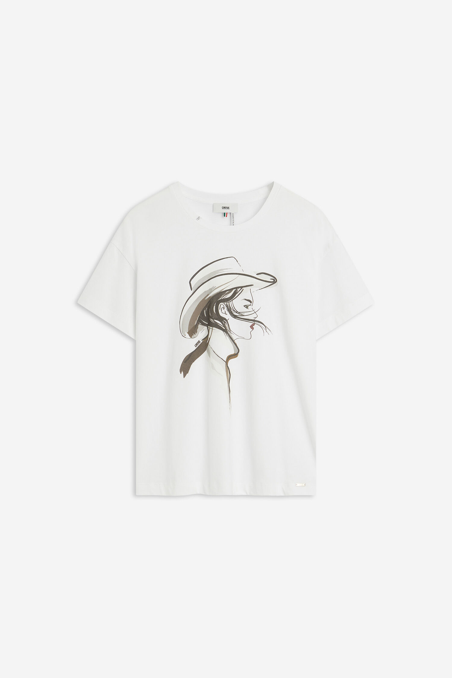 T-Shirt, Kurzarm, Weiße T-Shirt, Grafik-Tee, Hutfigur Illustration