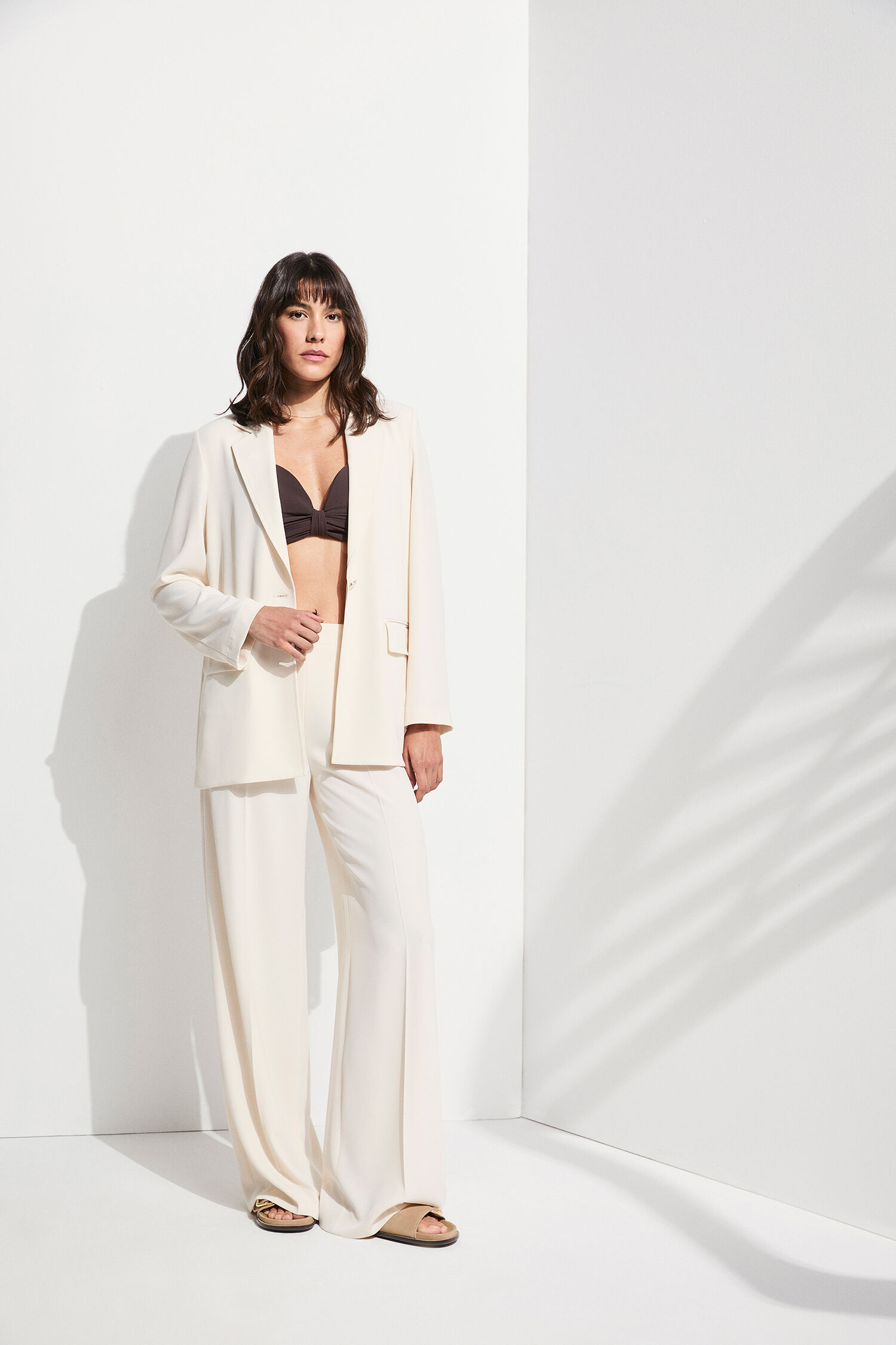 Blazer, Hose, Anzug, Weiß, Bikinioberteil