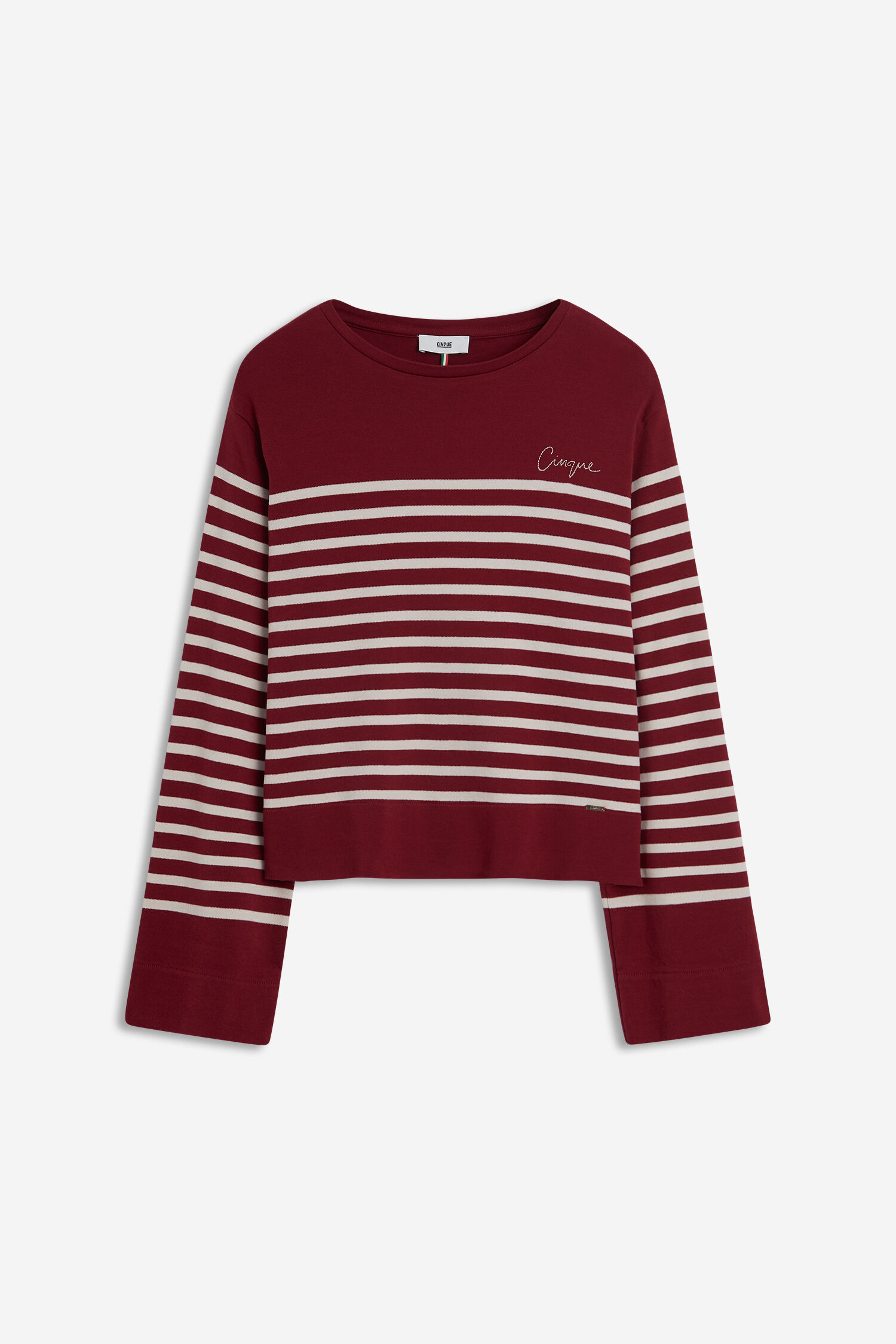 Pullover, Streifen, Langarm, Burgunderrot, Kastenbodendetail