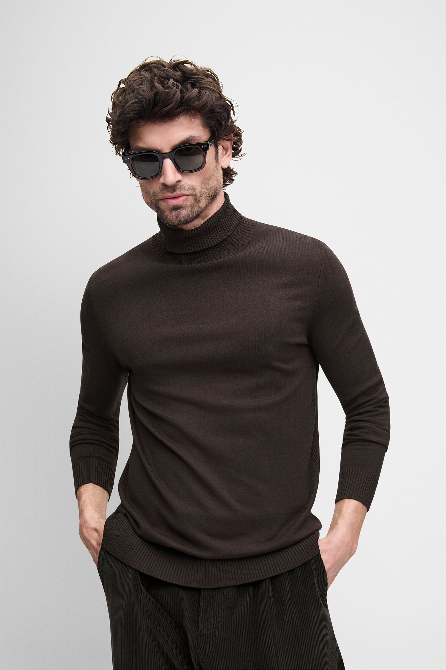 Pullover, Rollkragenpullover, dunkelbraun, Langarm, Knitwear
