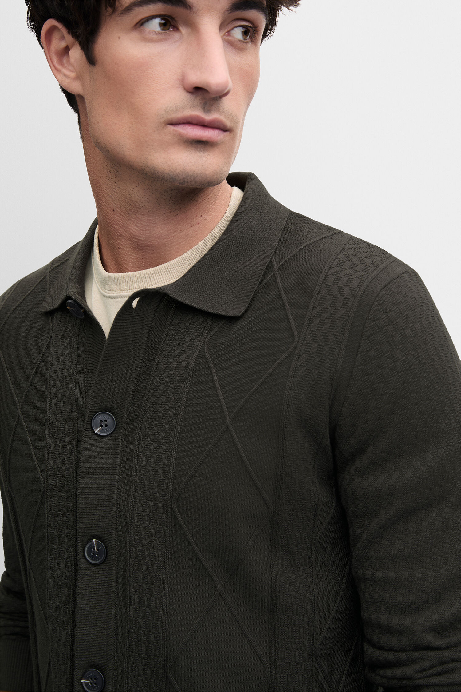 Cardigan, Strickware, dunkelgrün, Diamantmuster, Knopf-Front