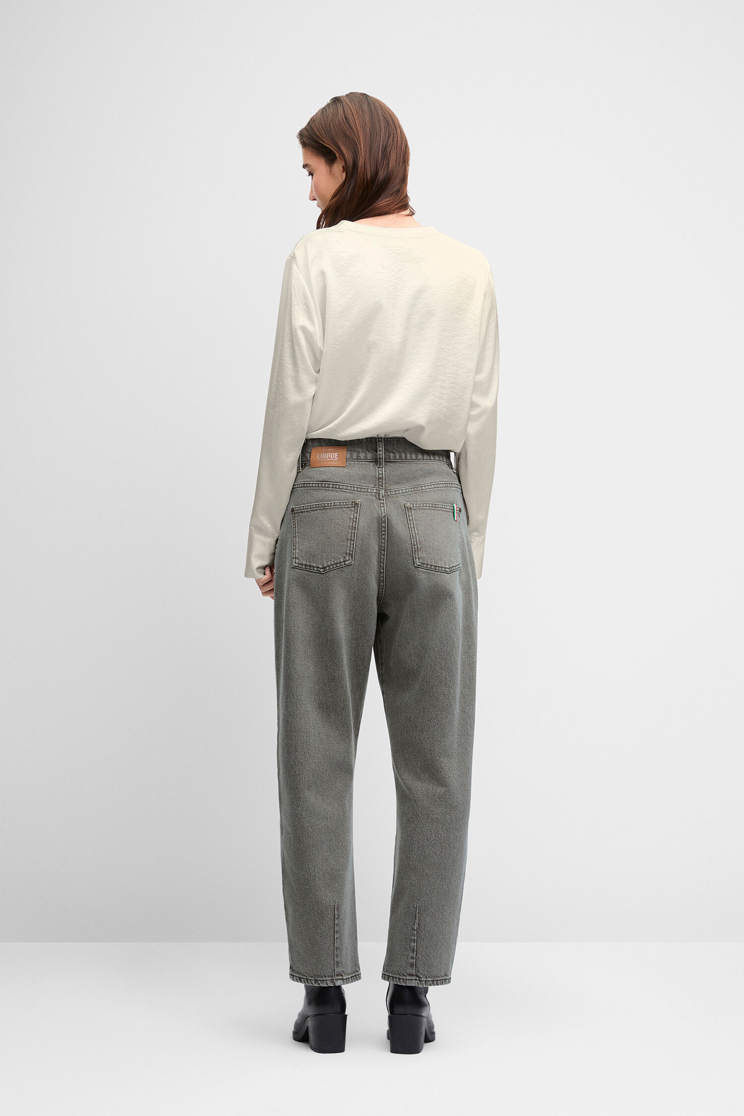 Jeans, hohe Taille, Grau, Straight Leg, Hintere Taschen