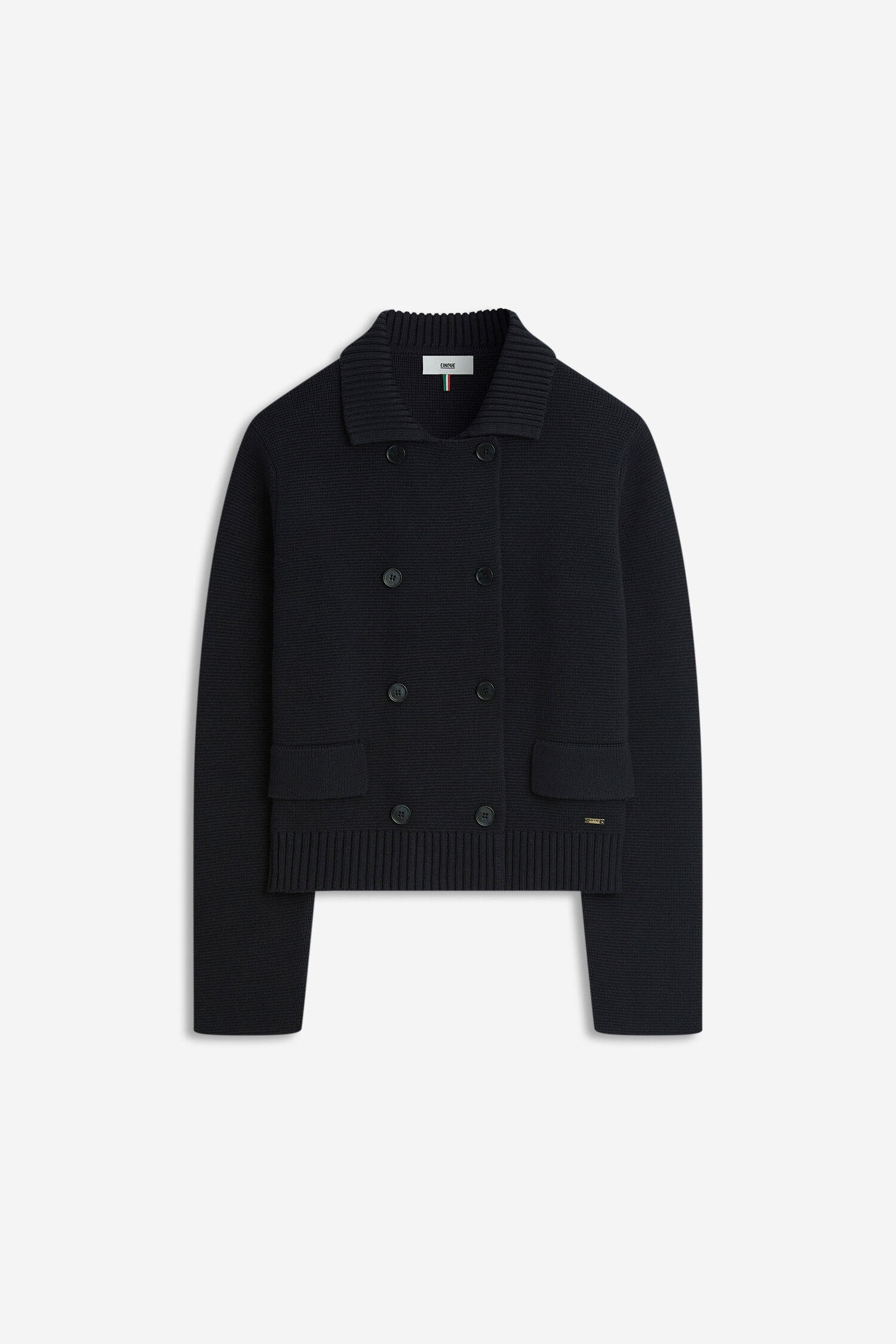 Strickjacke, Duffle-Knopf, Navy, Kragen, Patches/Front-Tasche