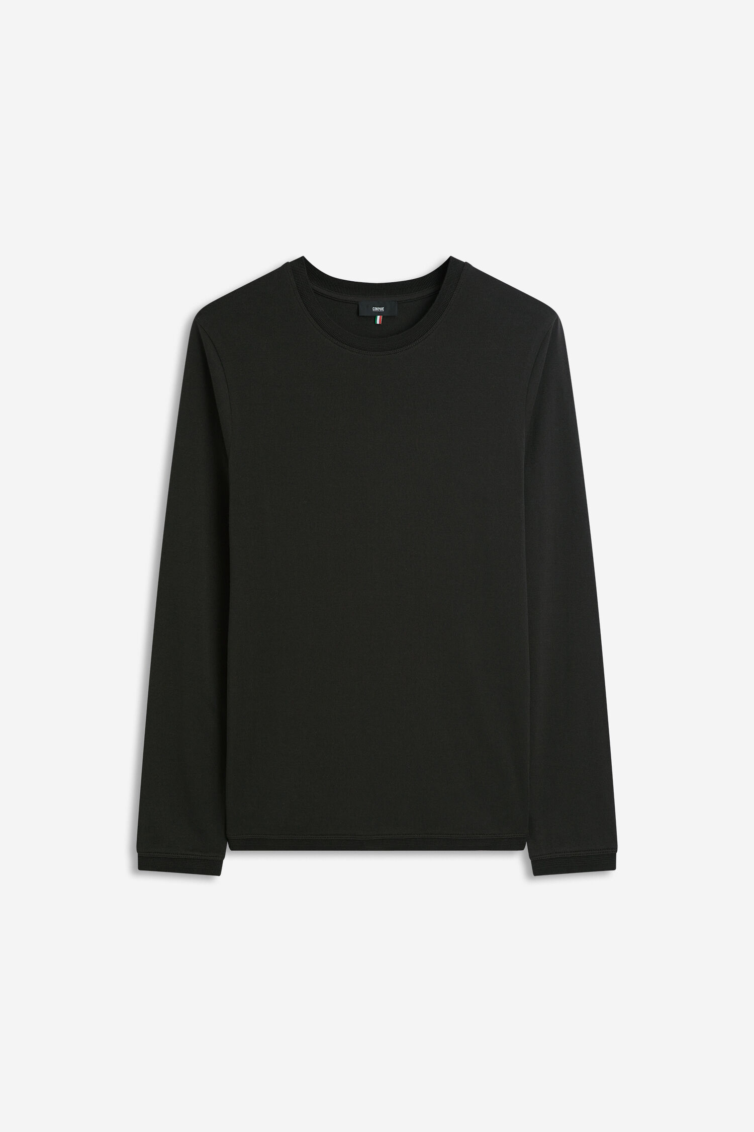 langarmshirt, schwarz, unifarben, crewneck, oberteil