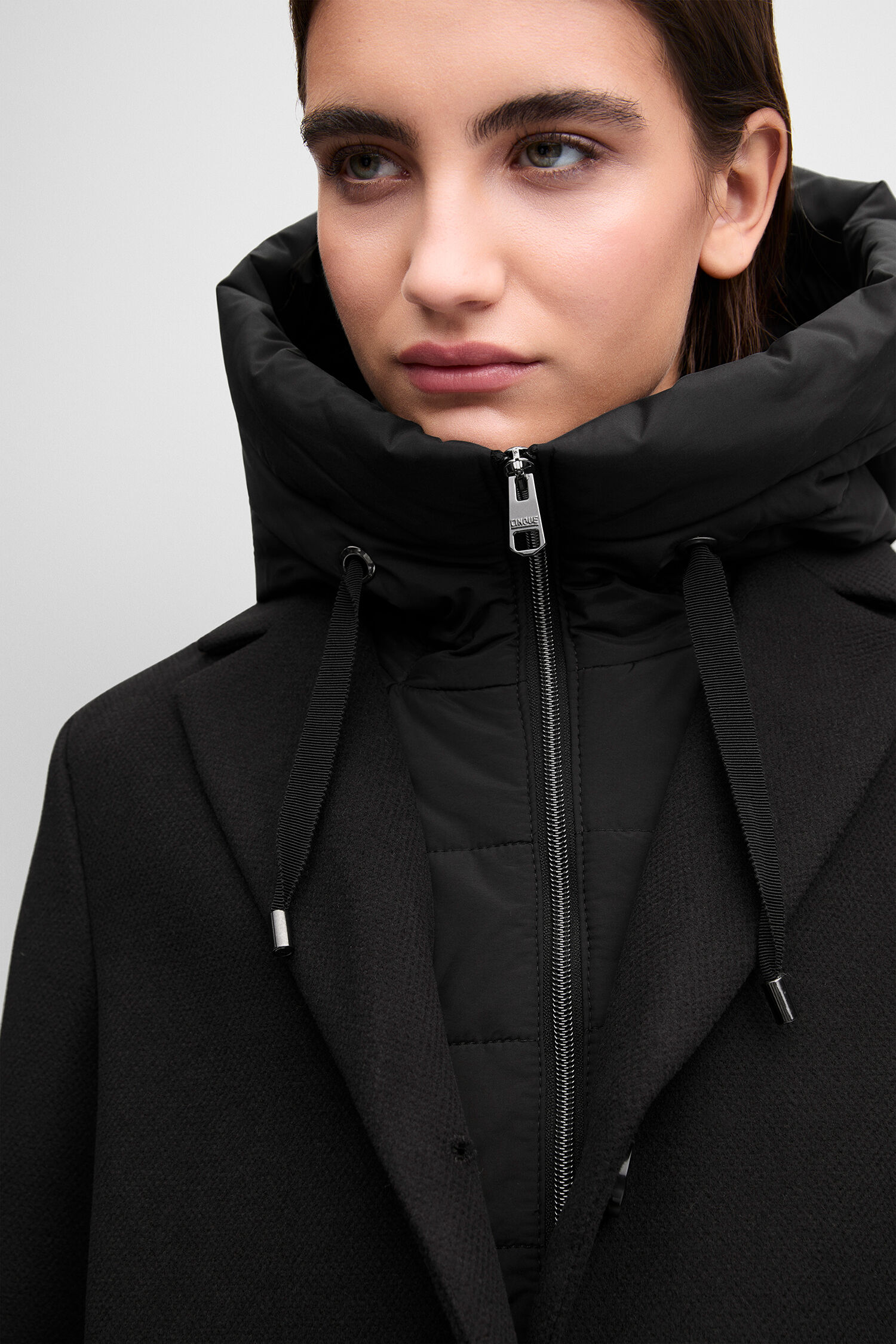 jacket, hooded, black, zipper, cosy coat
