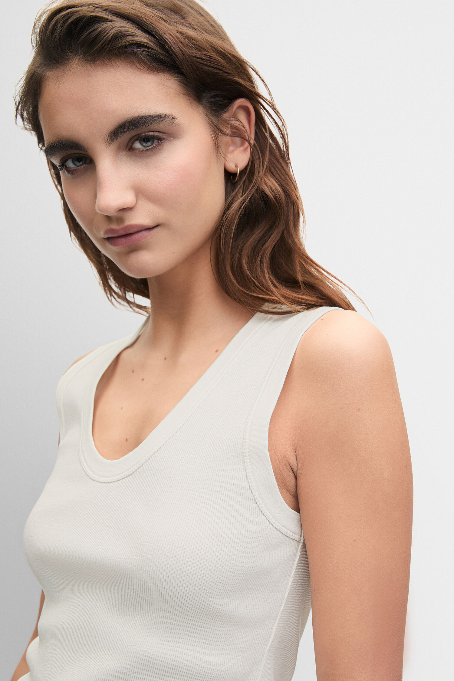 Tanktop, Weiß, Ärmellos, Baumwolle, Freizeitkleidung