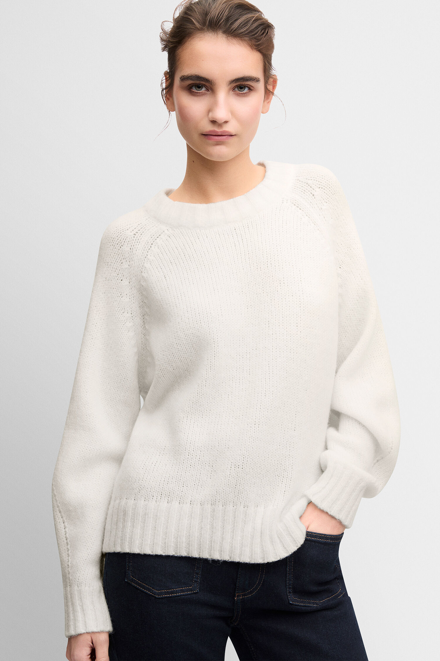 weiß, Pullover, Strickpullover, Crewneck, Langarm